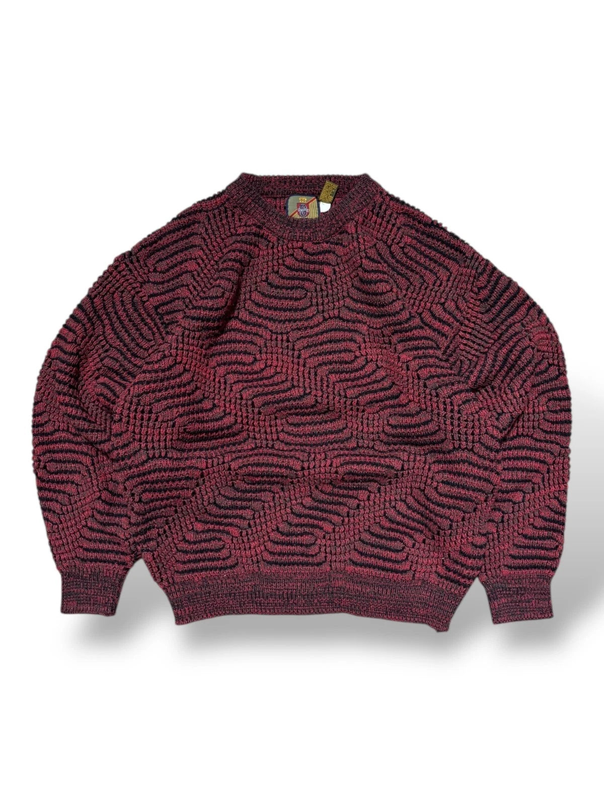 Vintage 1990s Red Knit Sweater - Large - 3D Pattern