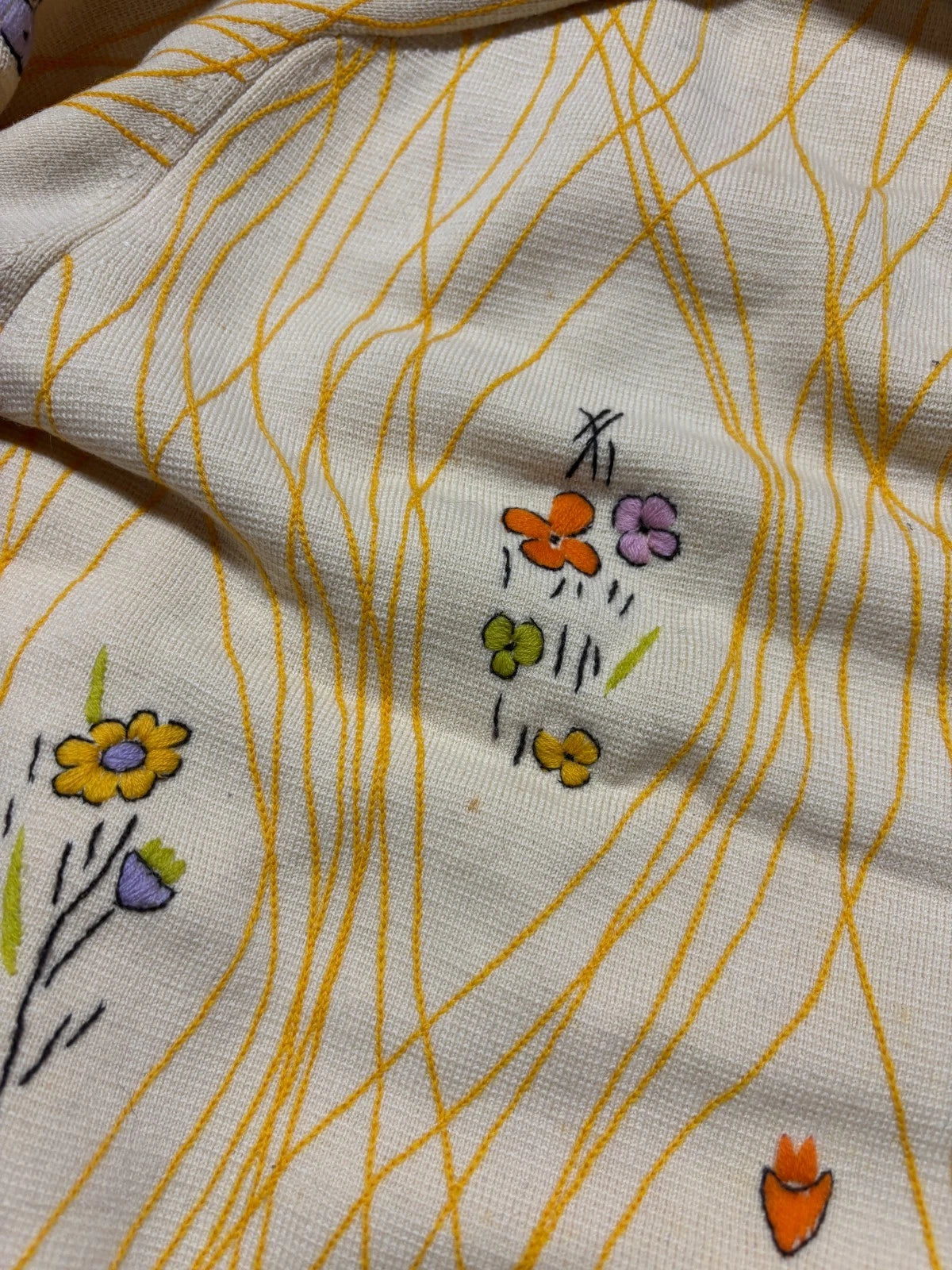 Vintage 1970s Italian Pure Wool Sweater / Size XXS / Beige / Hand Embroidered