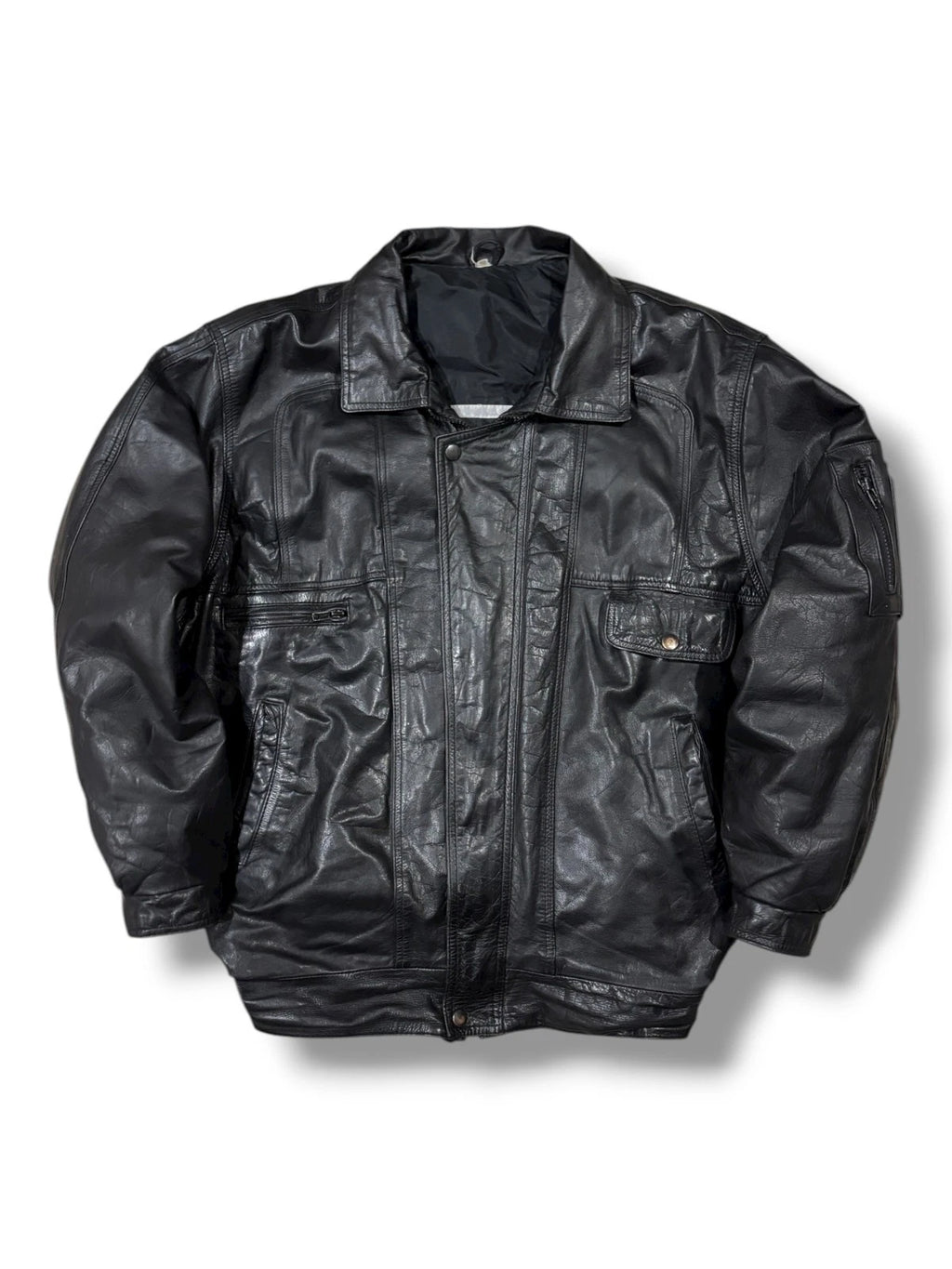 Vintage 1990s Black Leather Jacket - Medium - Streetwear Bomber Coat