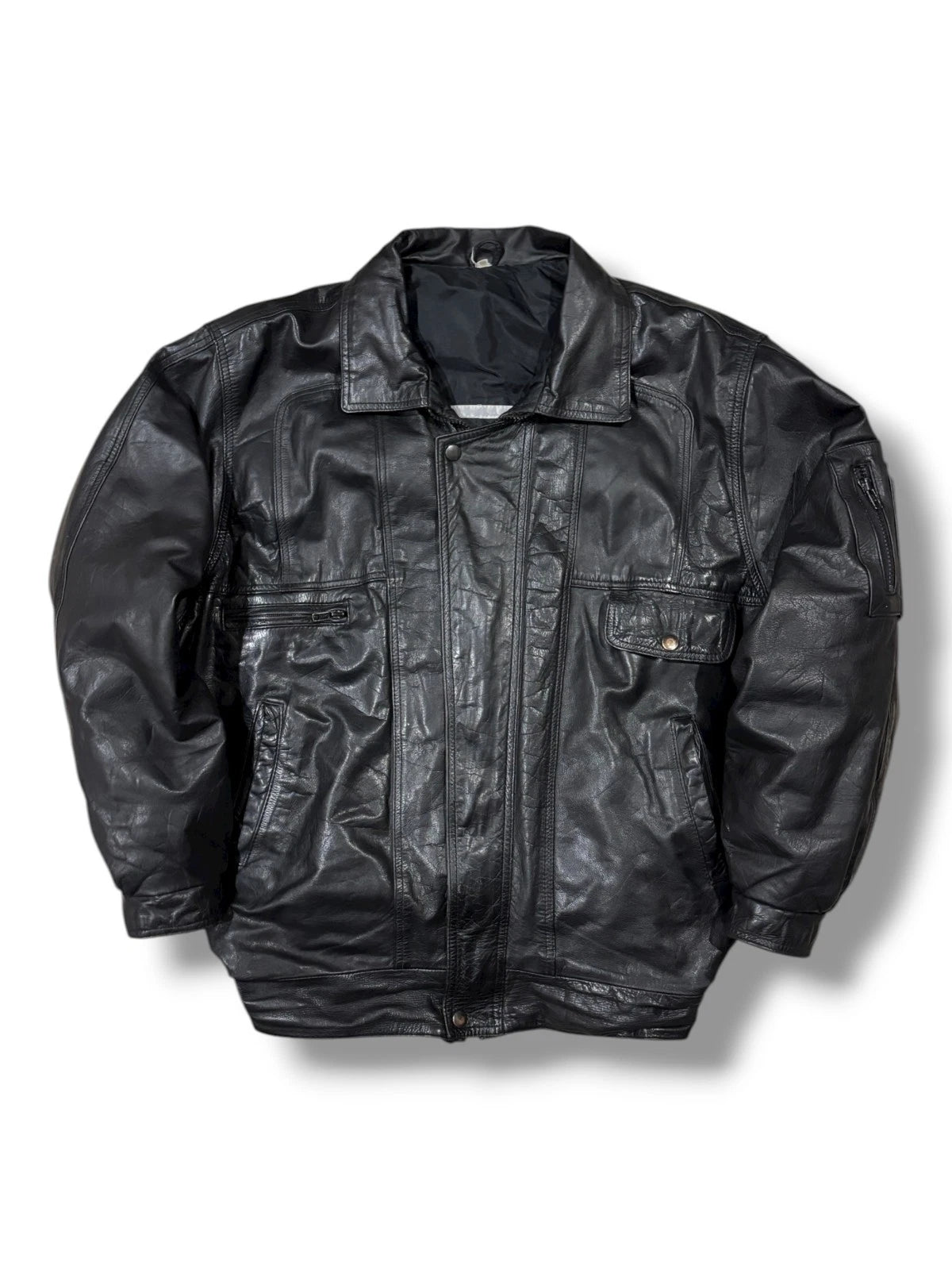 Vintage 1990s Black Leather Jacket - Medium - Streetwear Bomber Coat