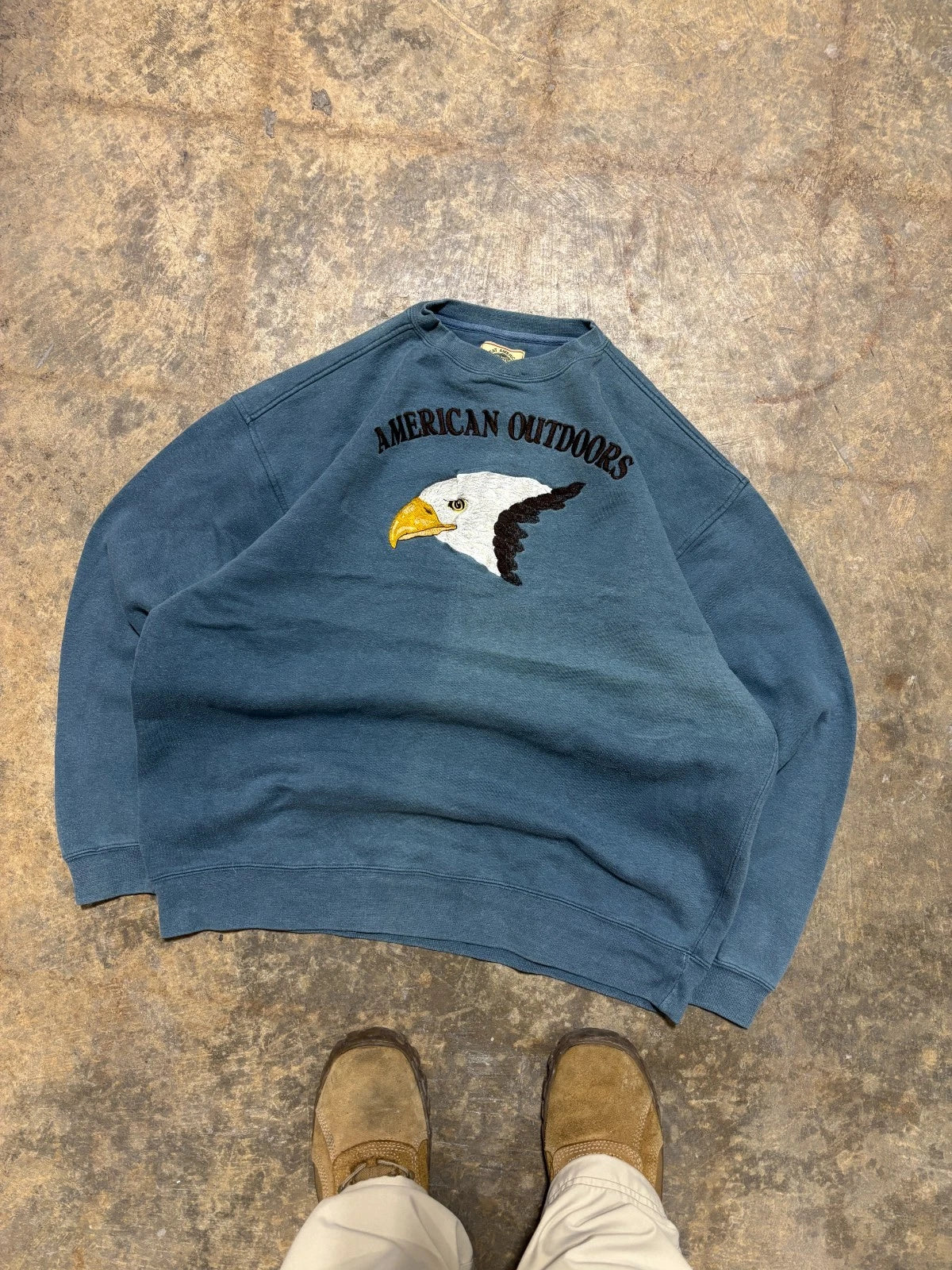 Vintage 1990s American Outdoors Eagle Sweatshirt - Nature Sweater - Size XL Blue