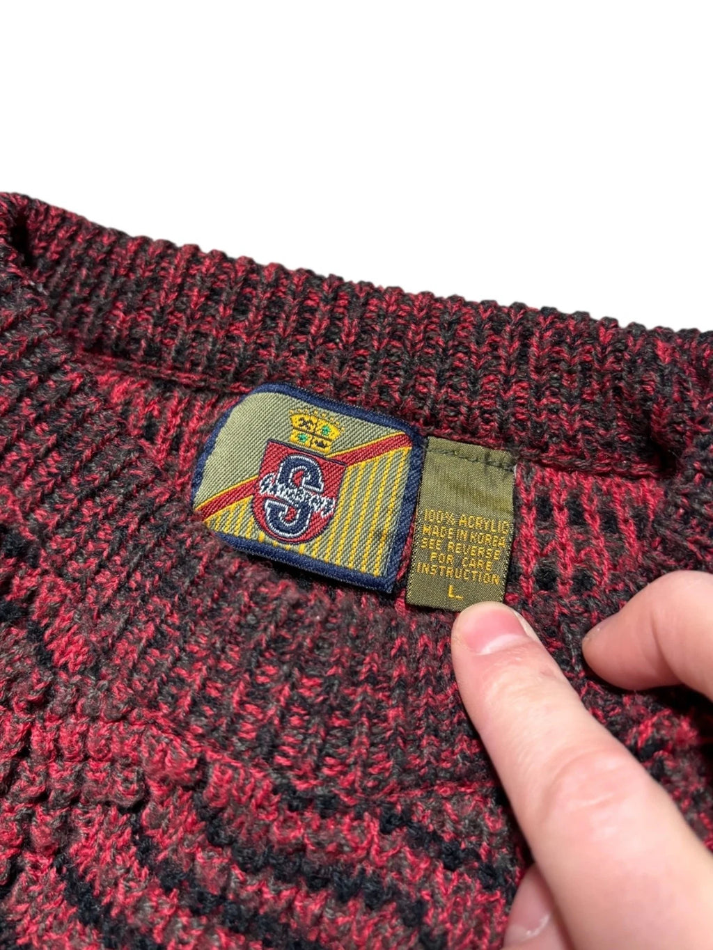 Vintage 1990s Red Knit Sweater - Large - 3D Pattern