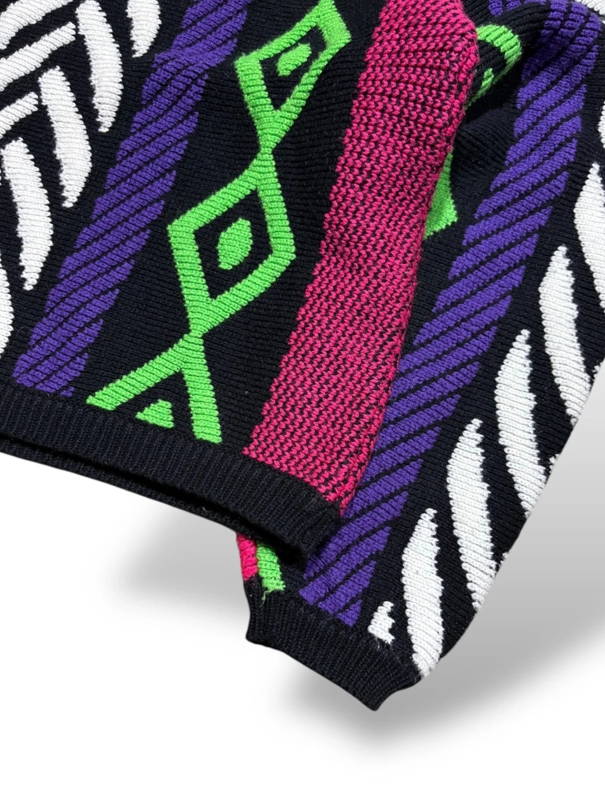 Vintage 1980s Cropped Neon Abstract Knit Sweater - Large - Multi Color