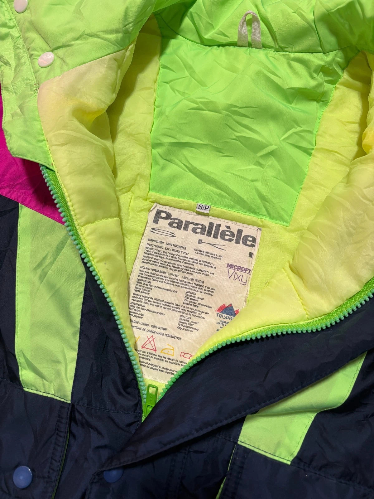 Vintage Parallele Winter Ski Jacket / Size Small / Navy Blue & Neon / Coat