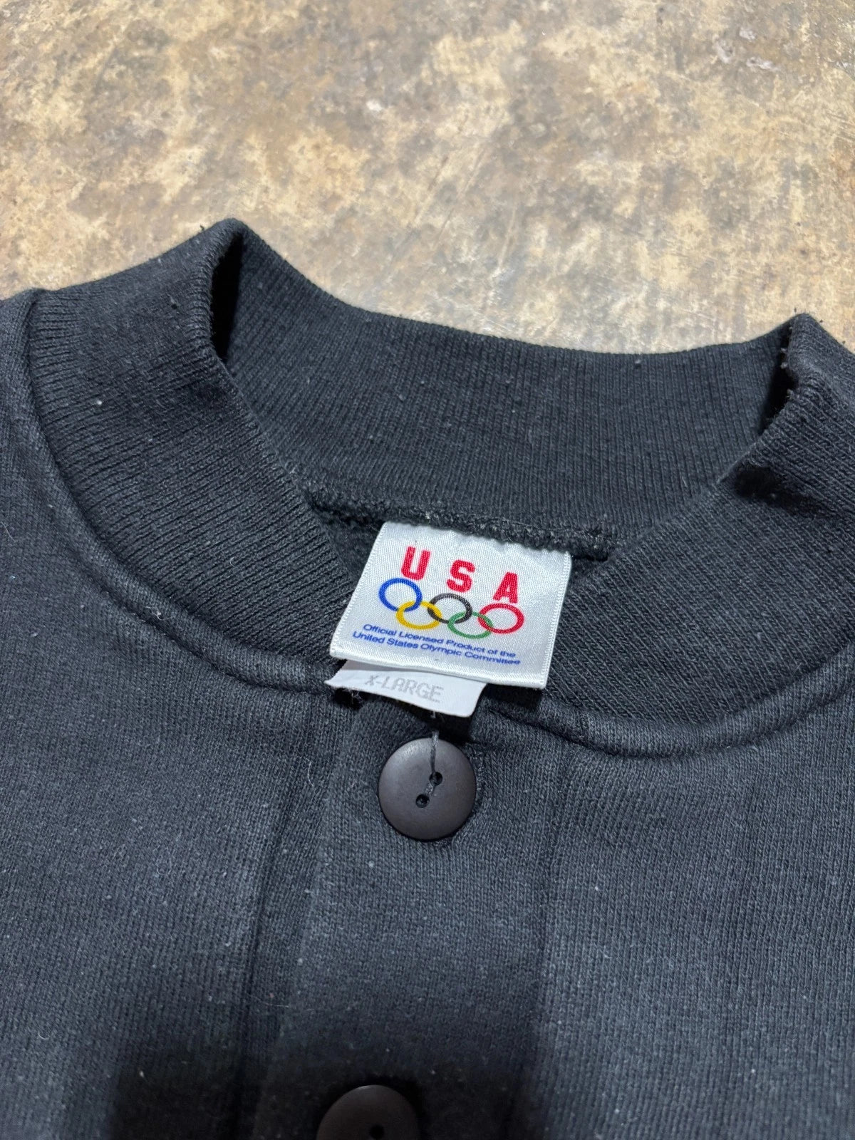Vintage 1990s USA Olympics Sweatshirt - Winter Button Up Sweater - Size XL Black