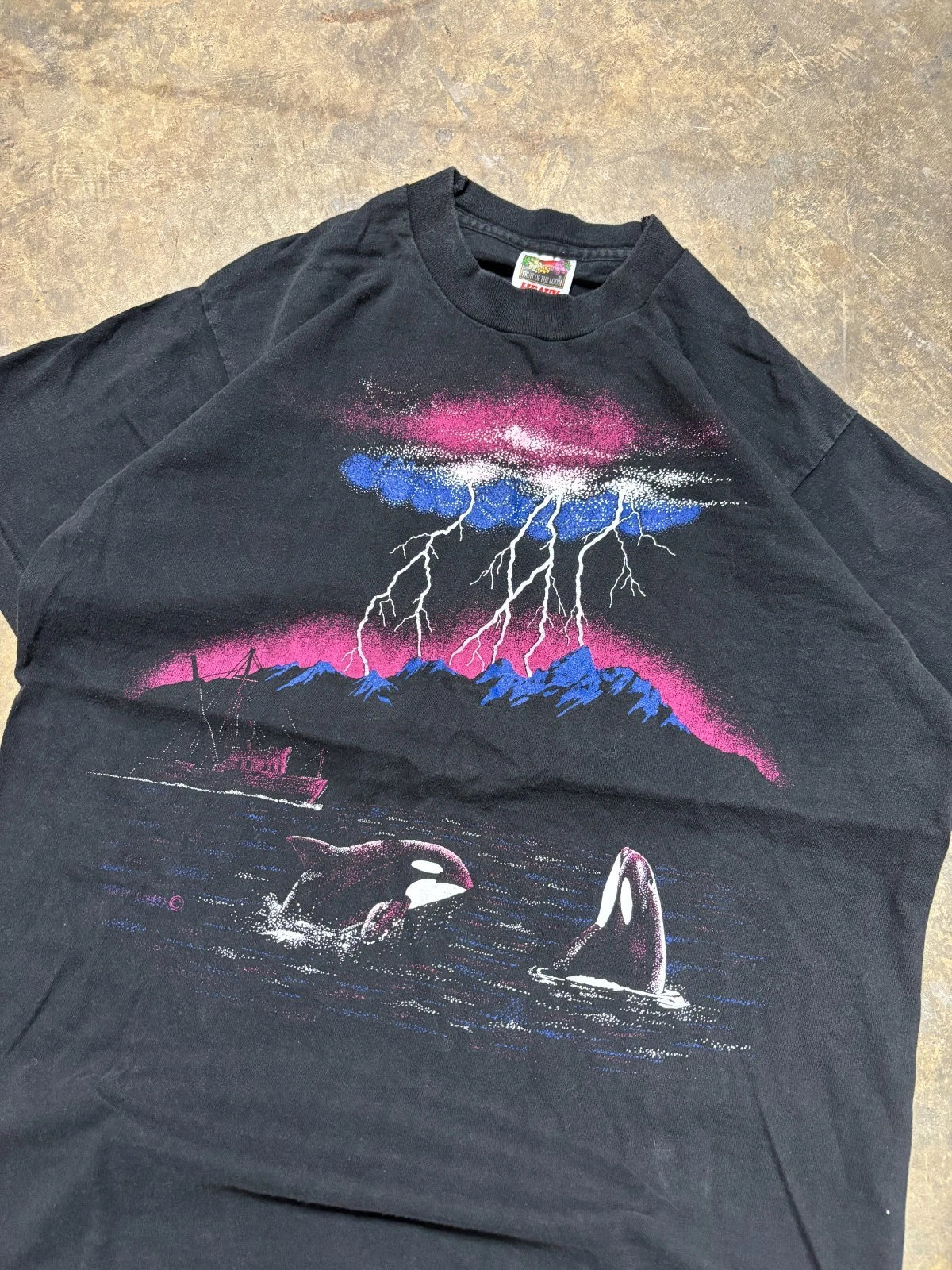 Vintage 1990s Orca Graphic T-Shirt / Size Medium / Black / Animal Nature Tee