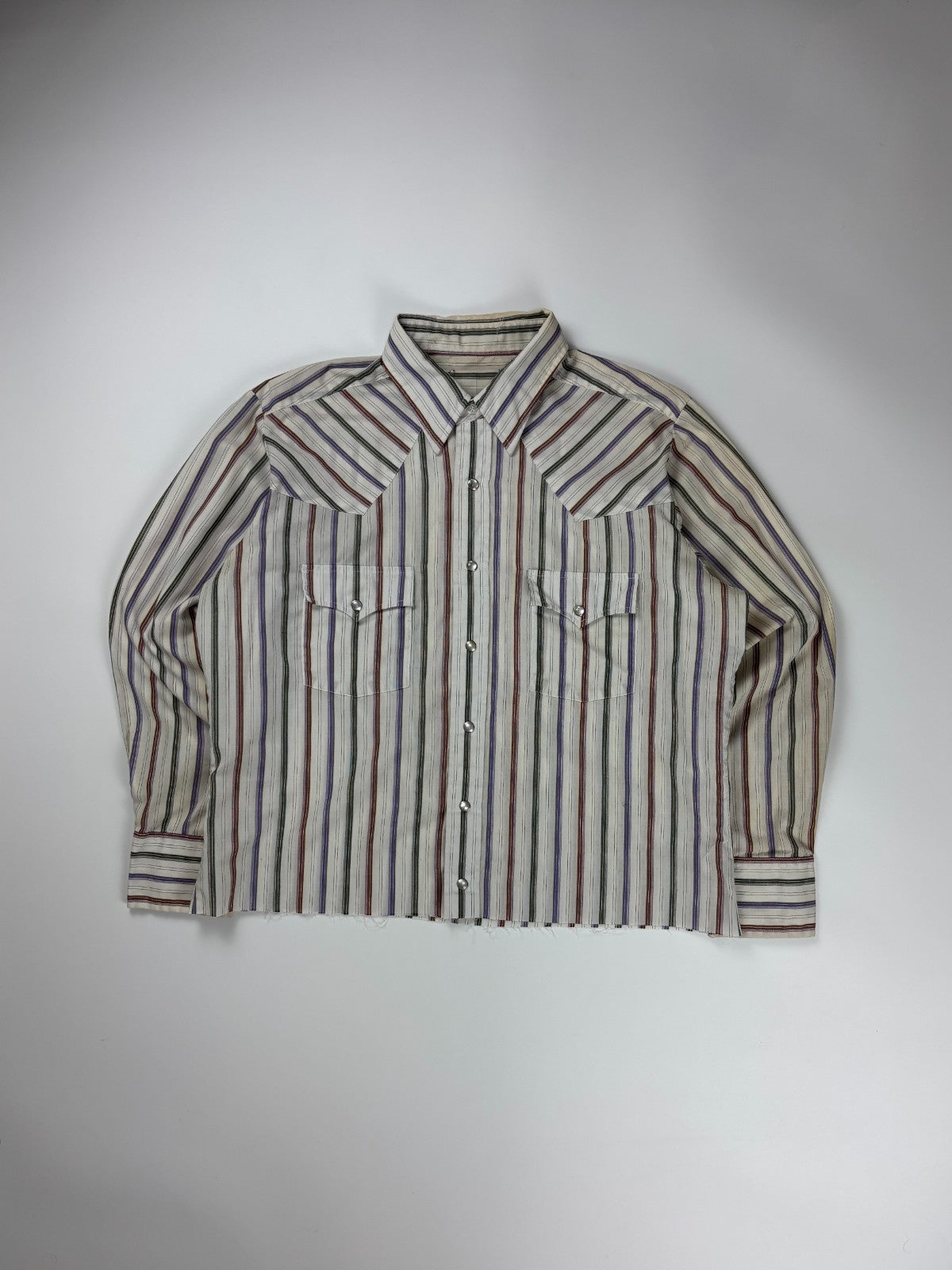Vintage Western Striped Cropped Button Up Shirt