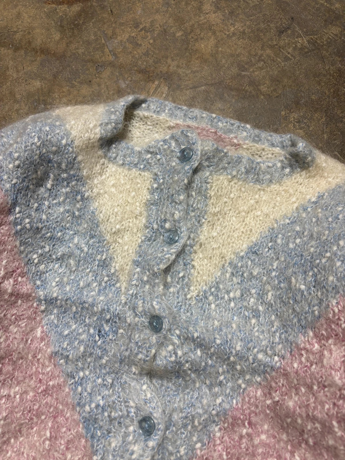 Vintage Girls Wool Button Up Sweater / Size Girls Small / Blue & Pink