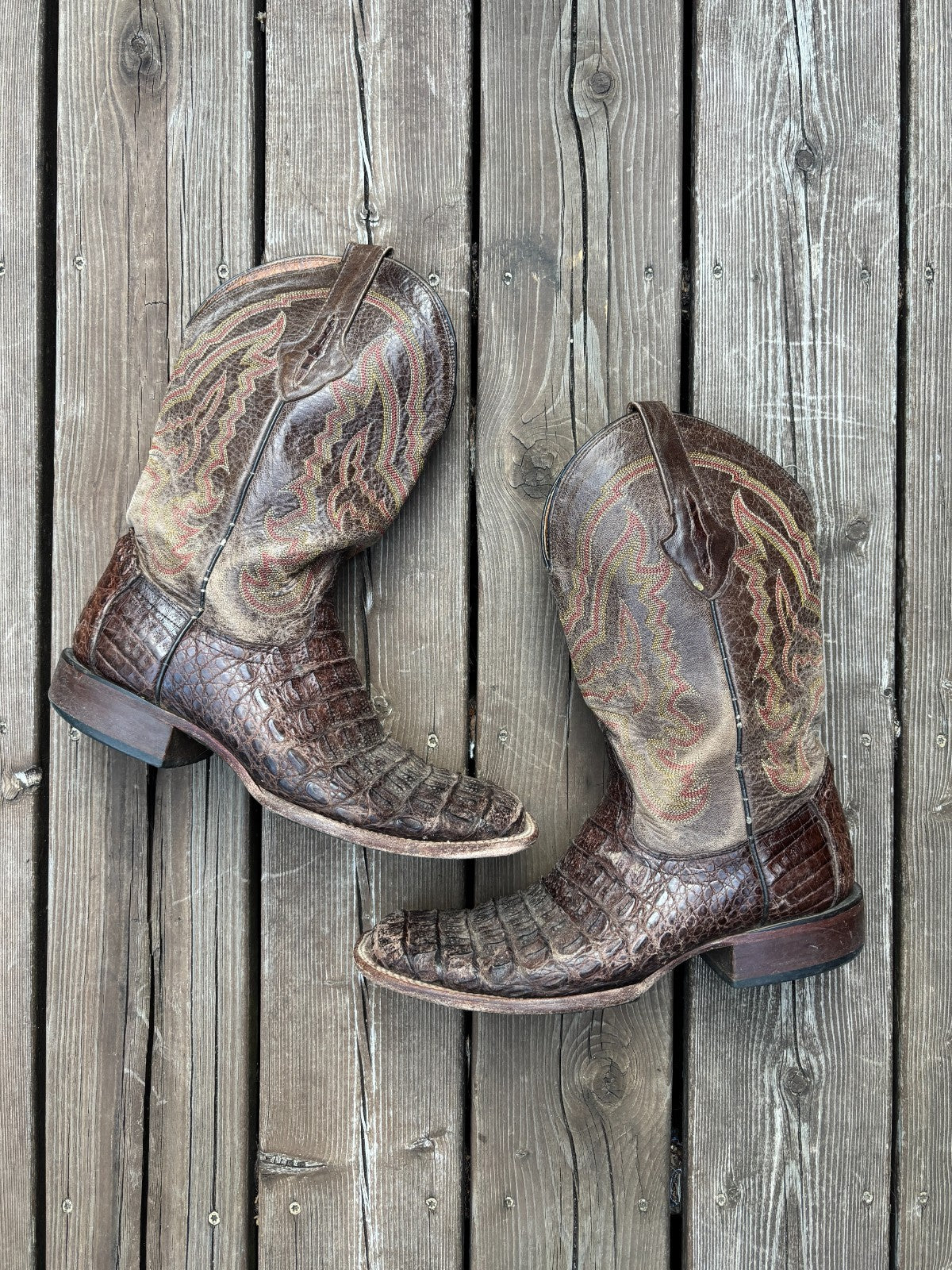 Lucchese Crocodile Caiman Tail Square Toe Cowboy Boots