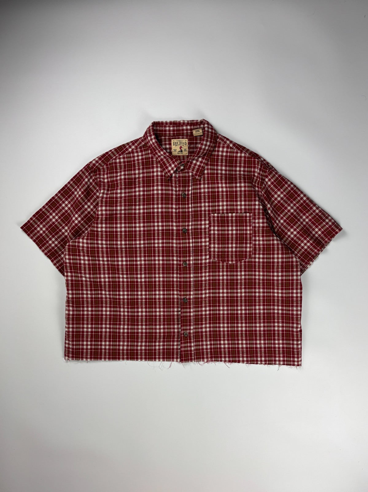 Vintage Red Head Plaid Cropped Button Up Shirt