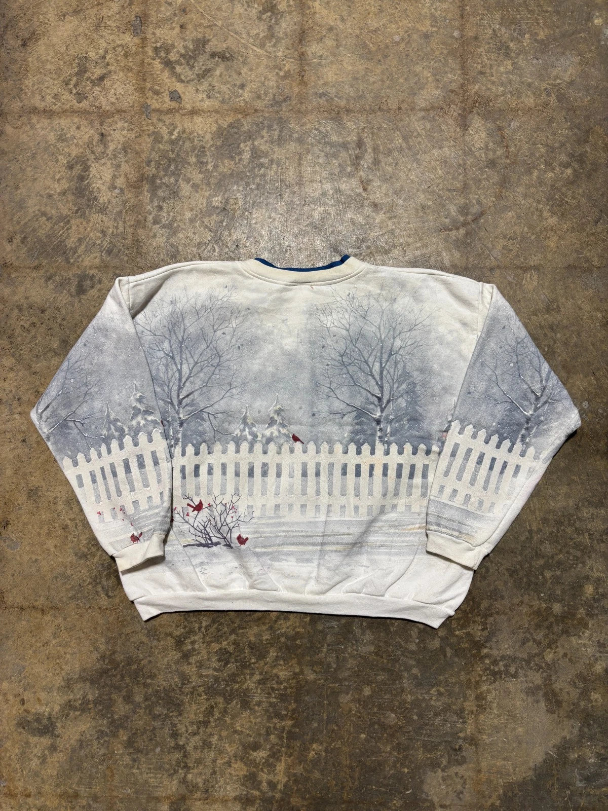 Vintage Winter Nature Sweatshirt - All Over Print Snow Sweater - Size Medium