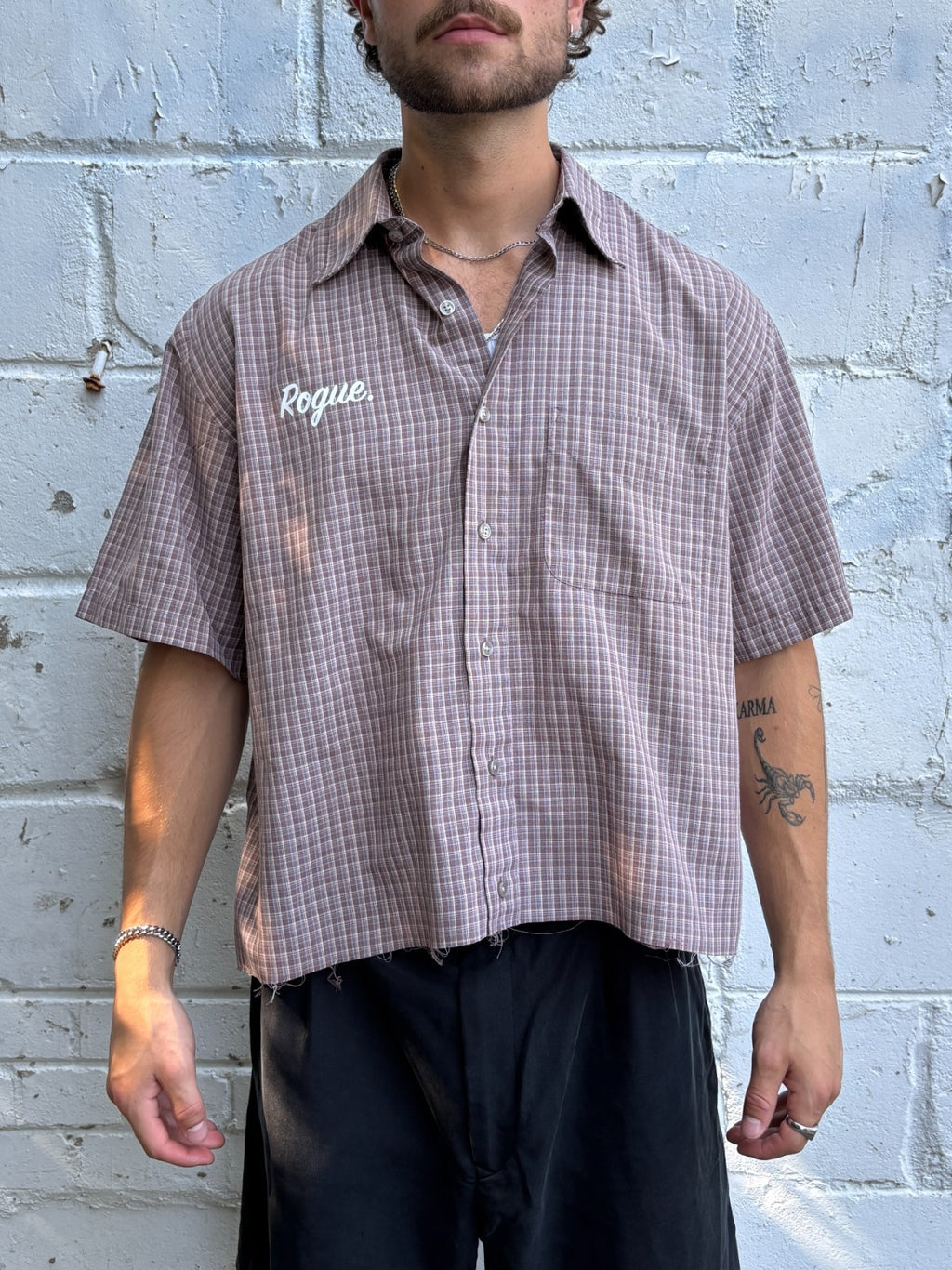 Vintage Roguehaus Plaid Cropped Button Up Shirt