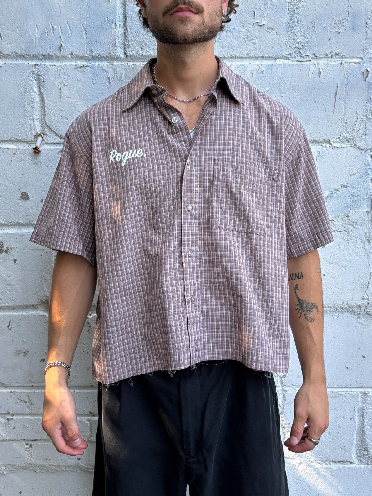 Vintage Roguehaus Plaid Cropped Button Up Shirt