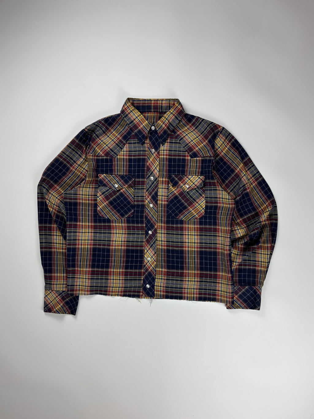 Vintage Western Plaid Cropped Button Up Shirt