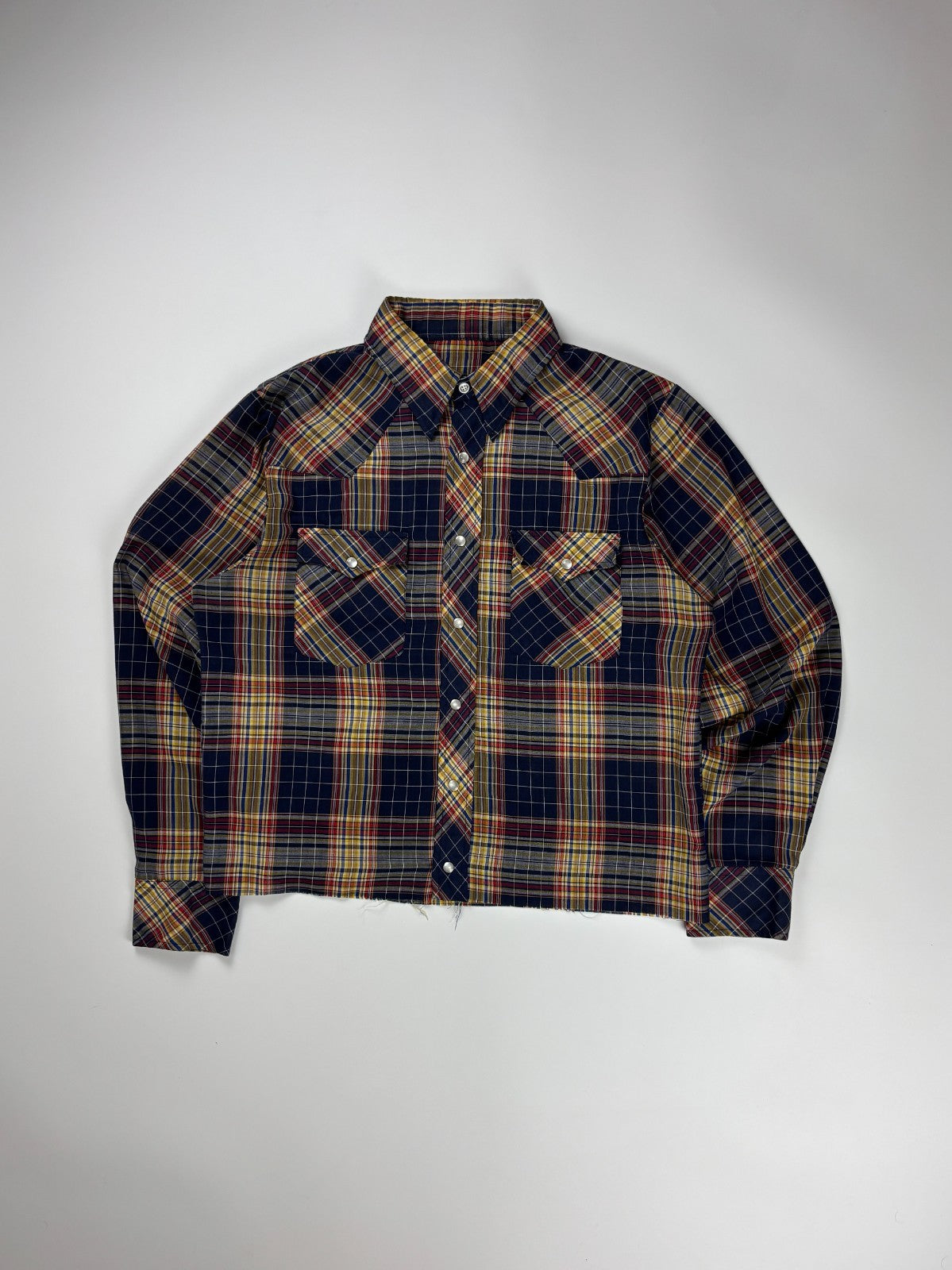Vintage Western Plaid Cropped Button Up Shirt