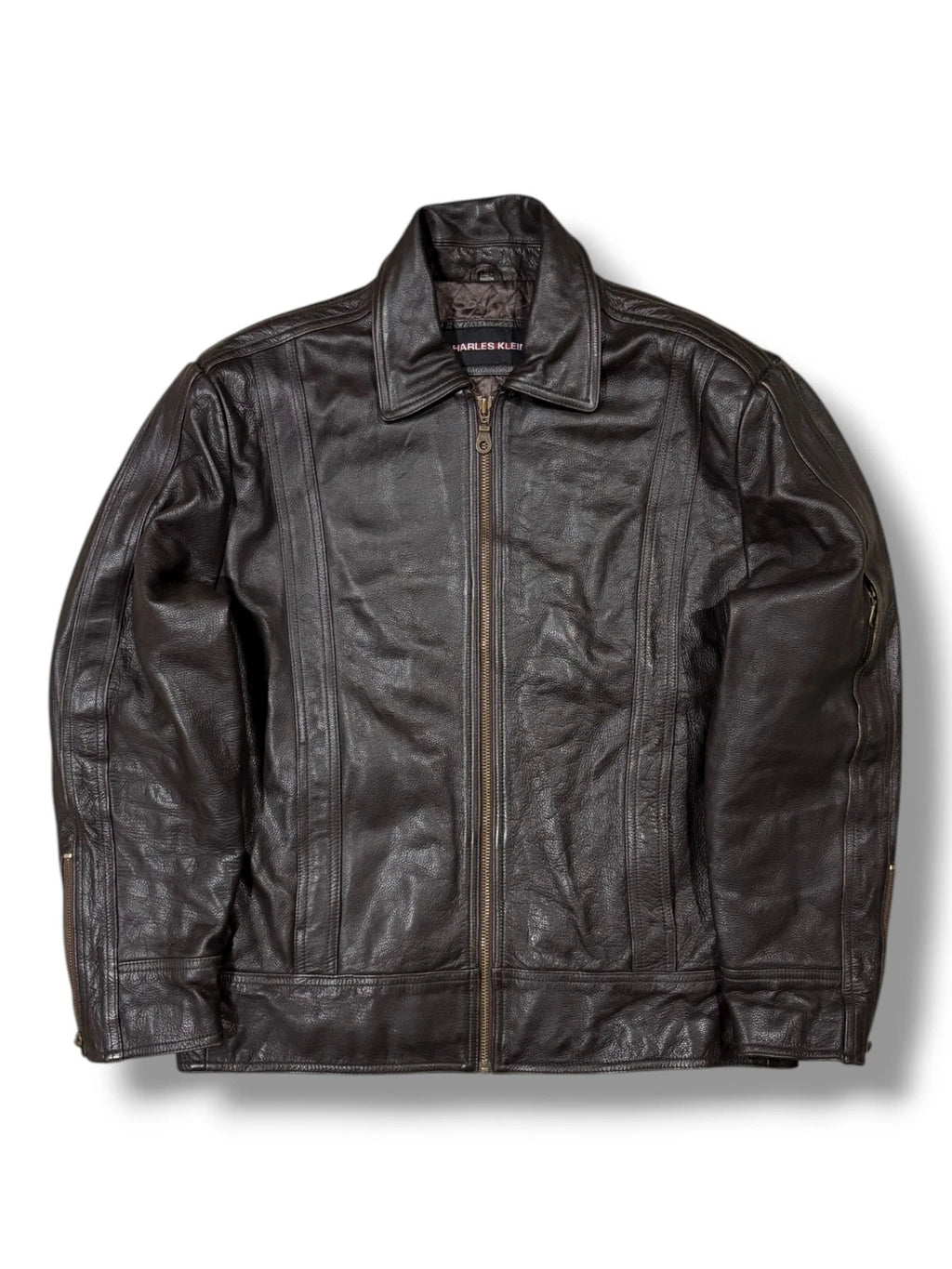 Vintage Dark Brown Leather Jacket - Large - Charles Klein Straight Cut Insulated