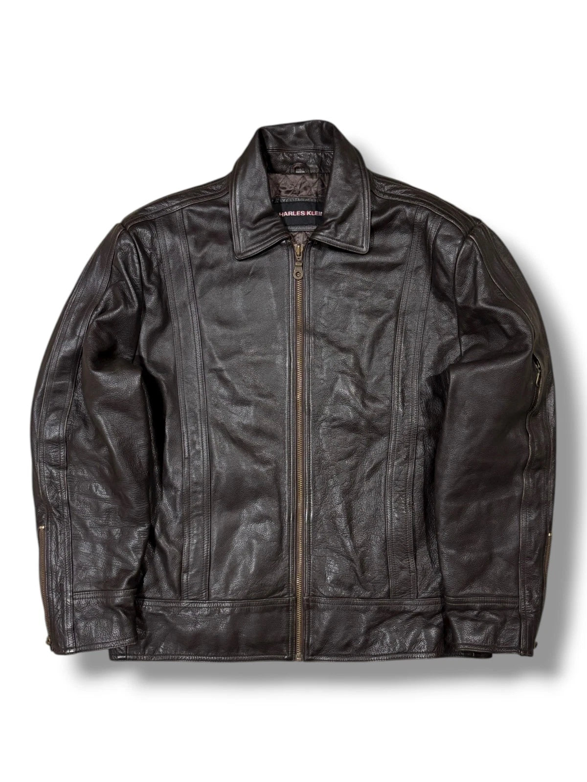 Vintage Dark Brown Leather Jacket - Large - Charles Klein Straight Cut Insulated