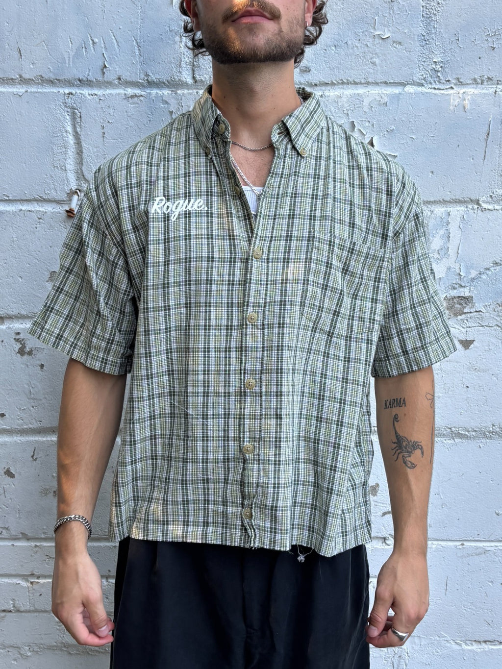 Vintage Roguehaus Plaid Cropped Button Up Shirt