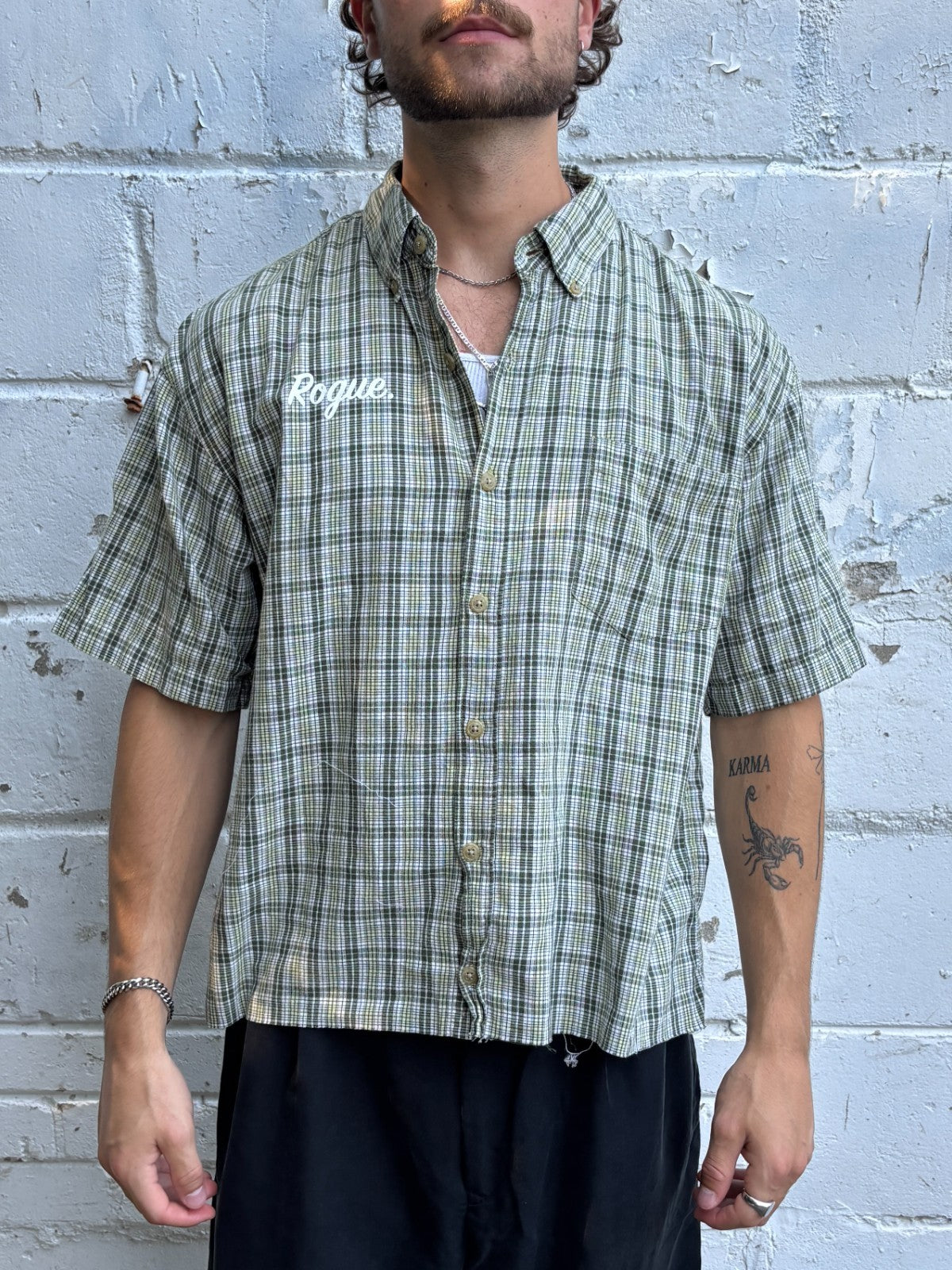 Vintage Roguehaus Plaid Cropped Button Up Shirt