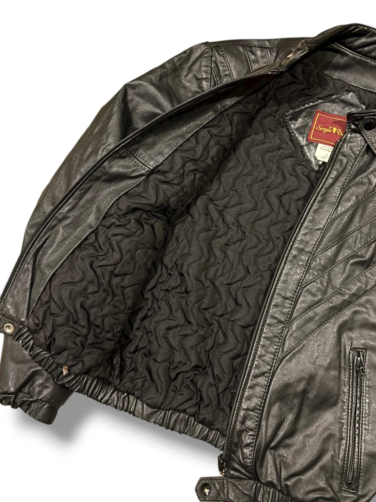 Vintage 1990s Black Leather Jacket - Small - Sergio Valente Insulated Coat