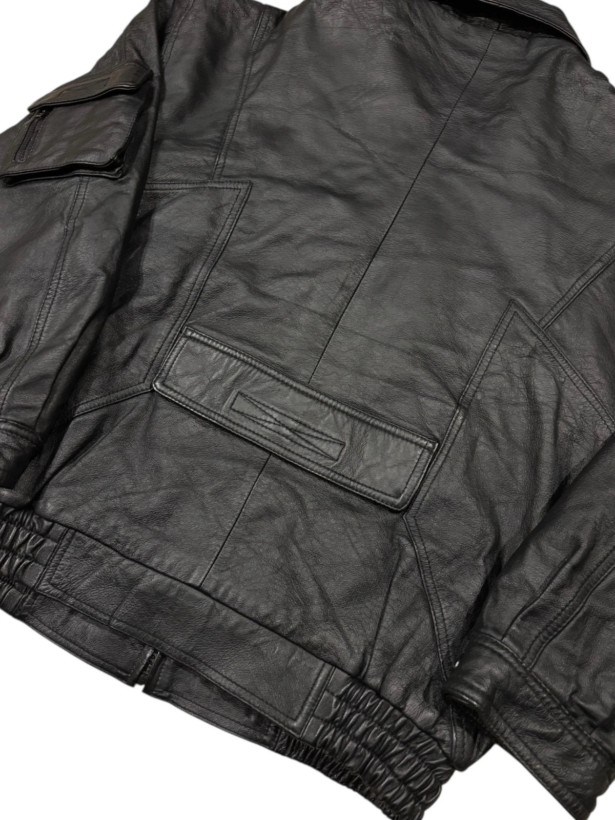 Vintage Pelle Cuir Black Leather Jacket - Size Medium - Bomber Style Coat