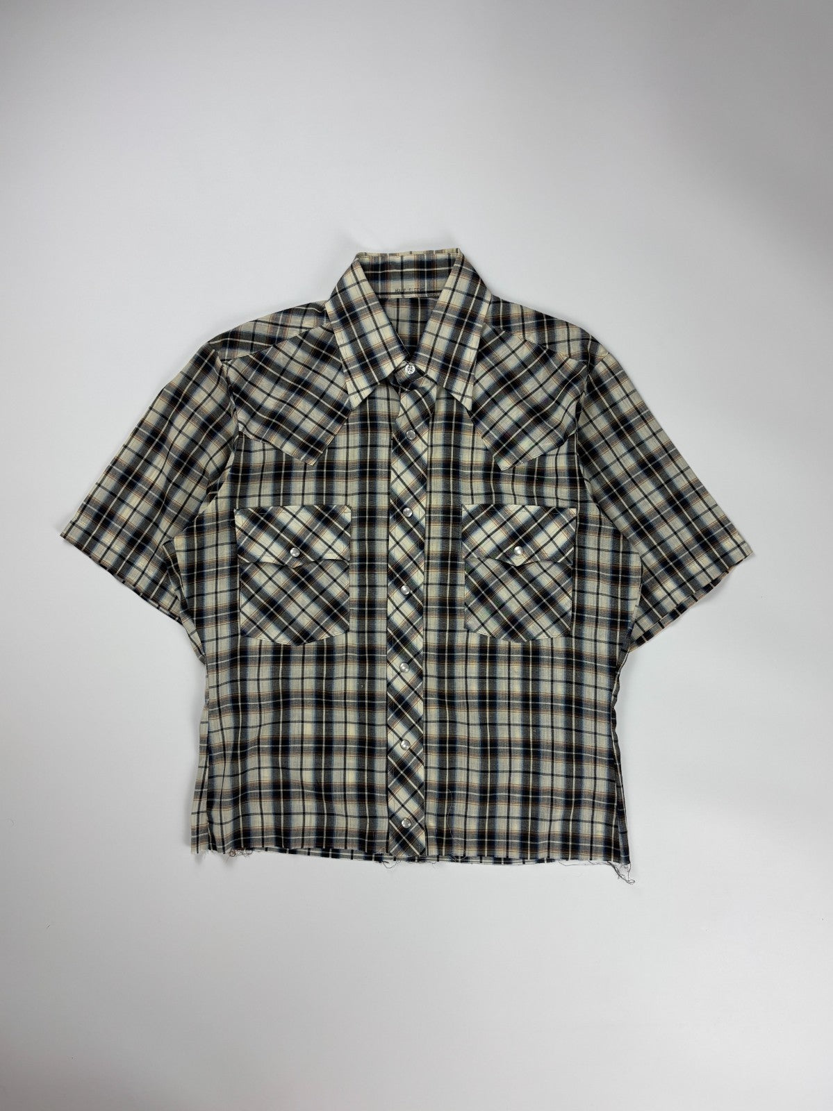 Vintage Western Plaid Cropped Button Up Shirt