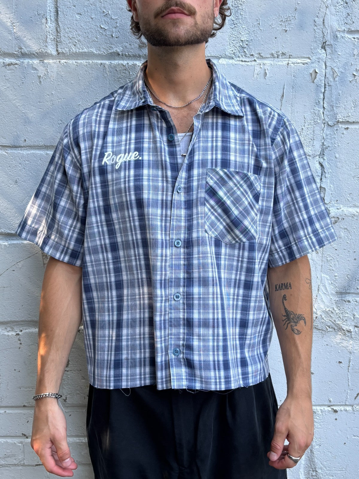 Vintage Roguehaus Plaid Cropped Button Up Shirt