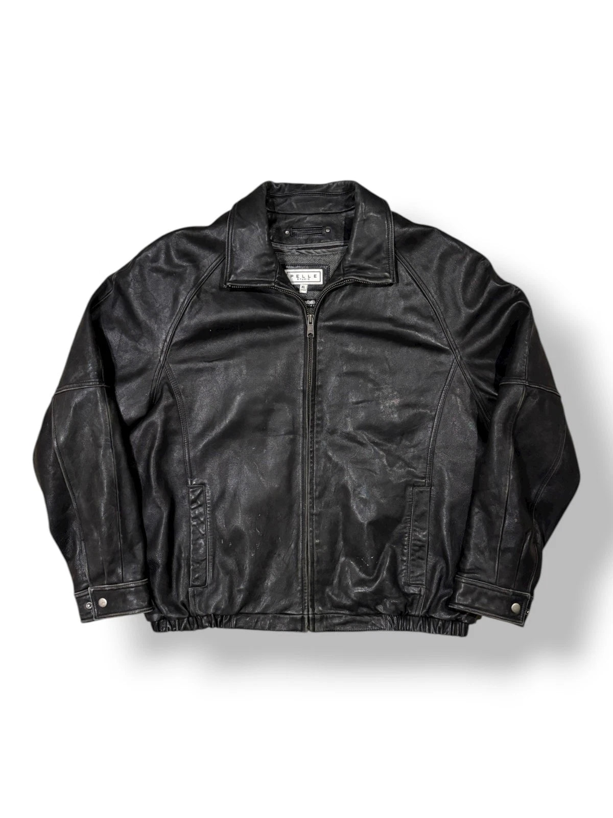 Vintage Black Pelle Leather Jacket - XL - Insulated Bomber Coat