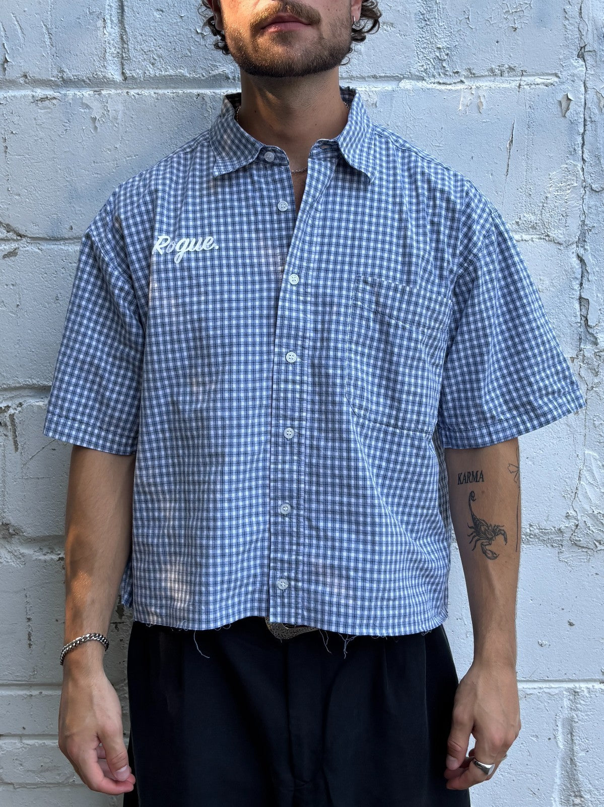 Vintage Roguehaus Plaid Cropped Button Up Shirt