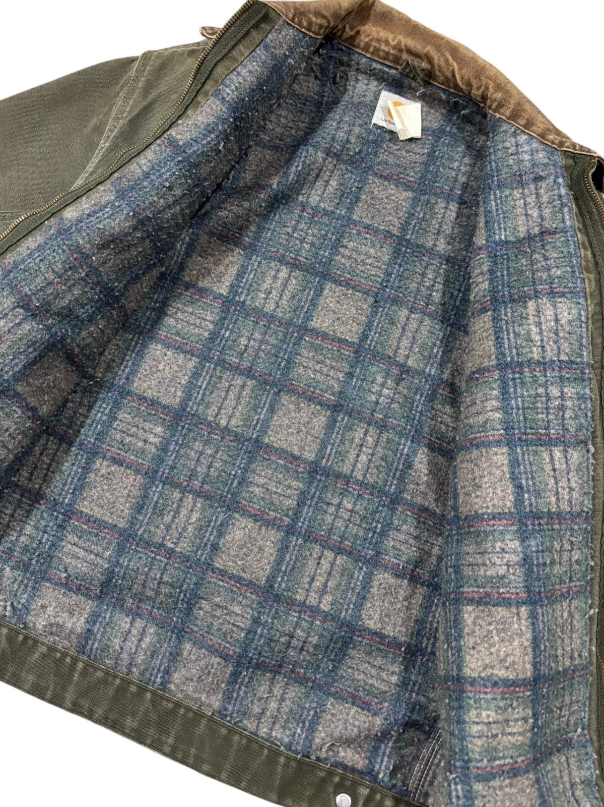 Vintage 1990s Carhartt Detroit Jacket Plaid Blanket Lined Size Medium J97 MOS