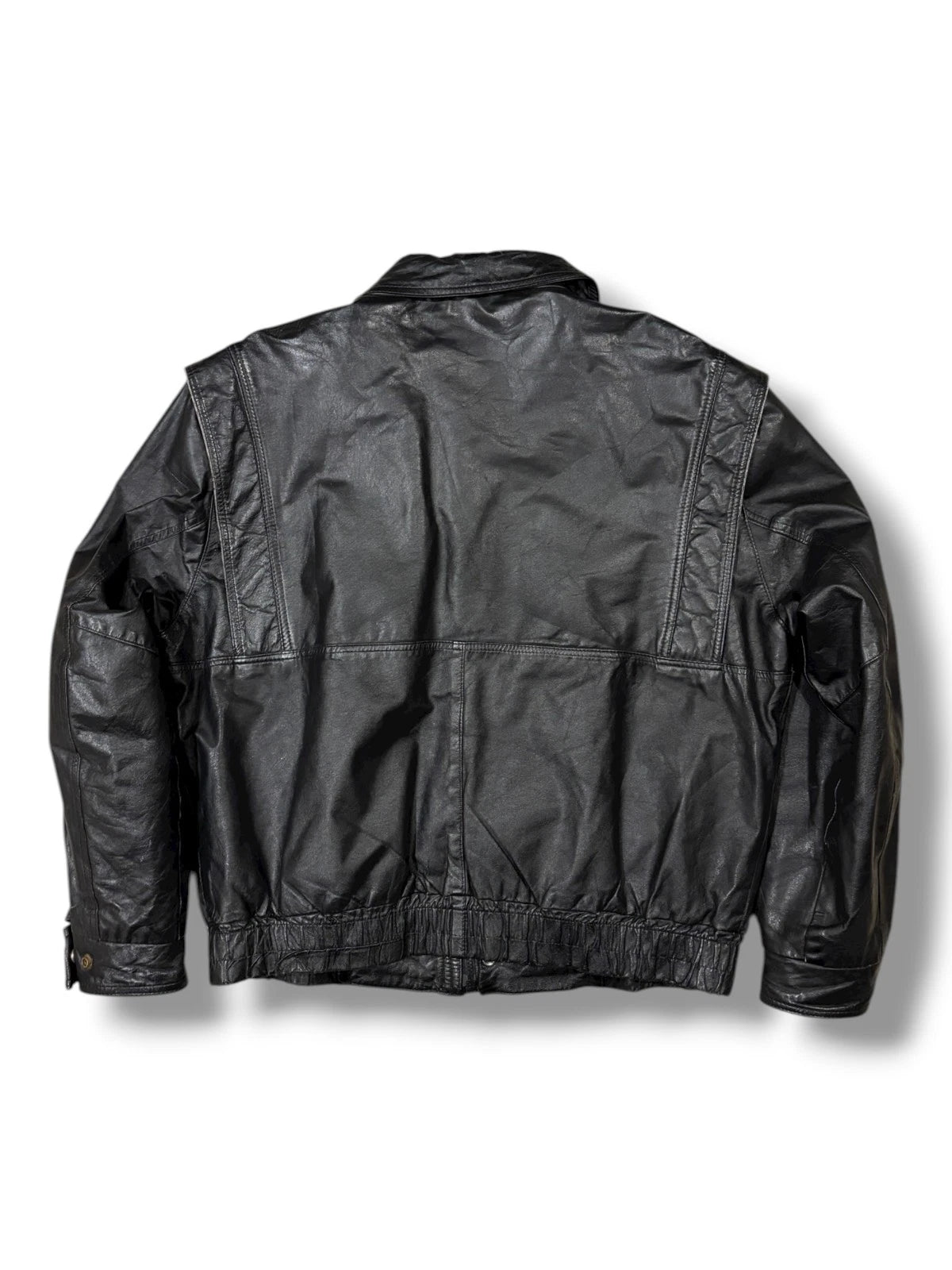 Vintage 1990s Black Leather Jacket - Large - Boulevard Club Bomber Coat