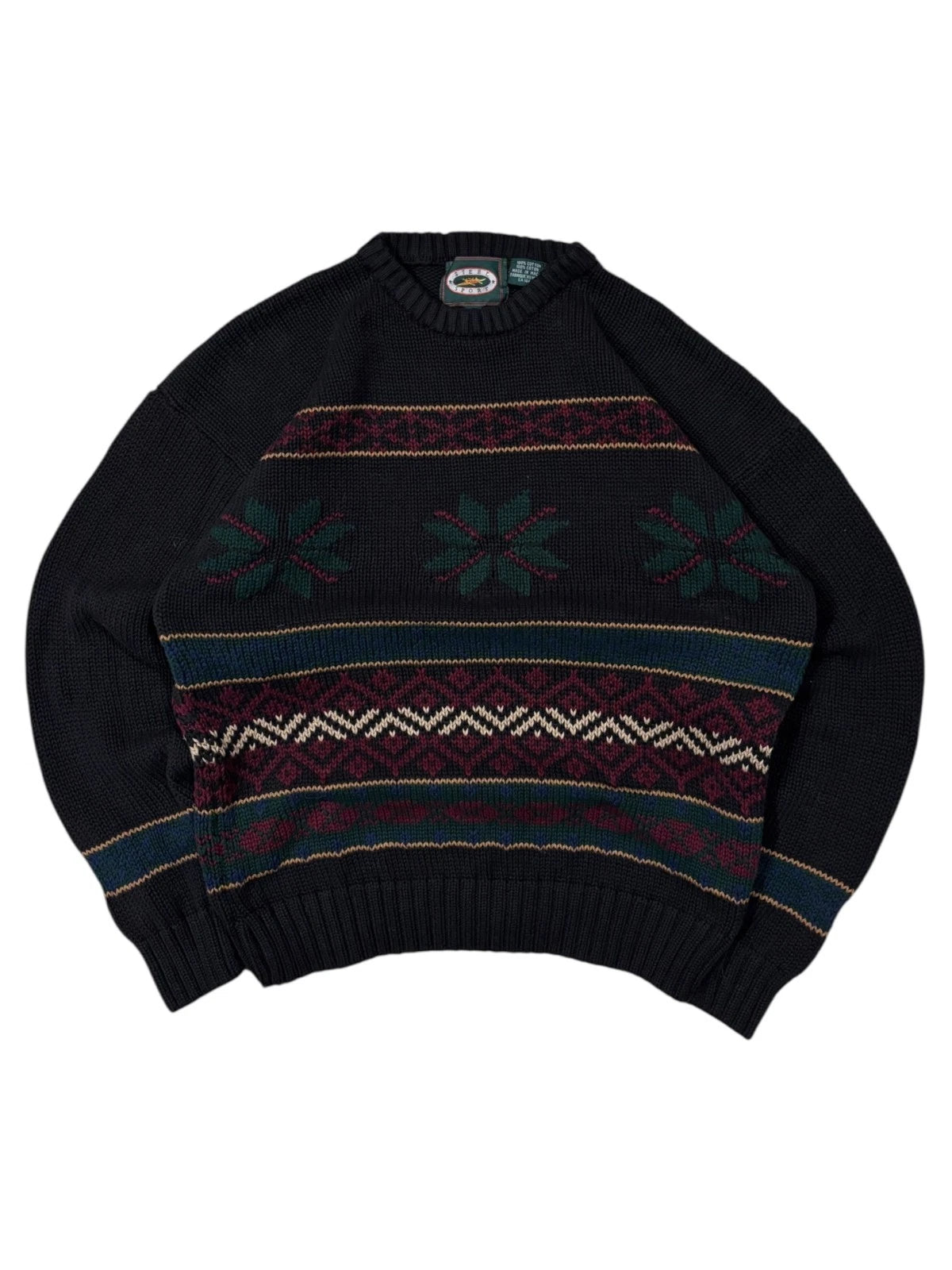 Vintage Abstract Black Knit Sweater - Medium - Christmas Pullover