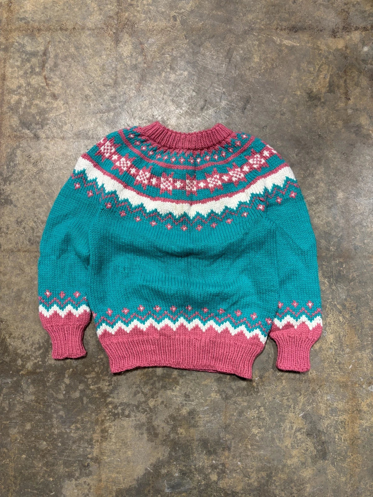 Vintage Hand Knit 100% Wool Easter Sweater / Size Medium / Blue & Pink