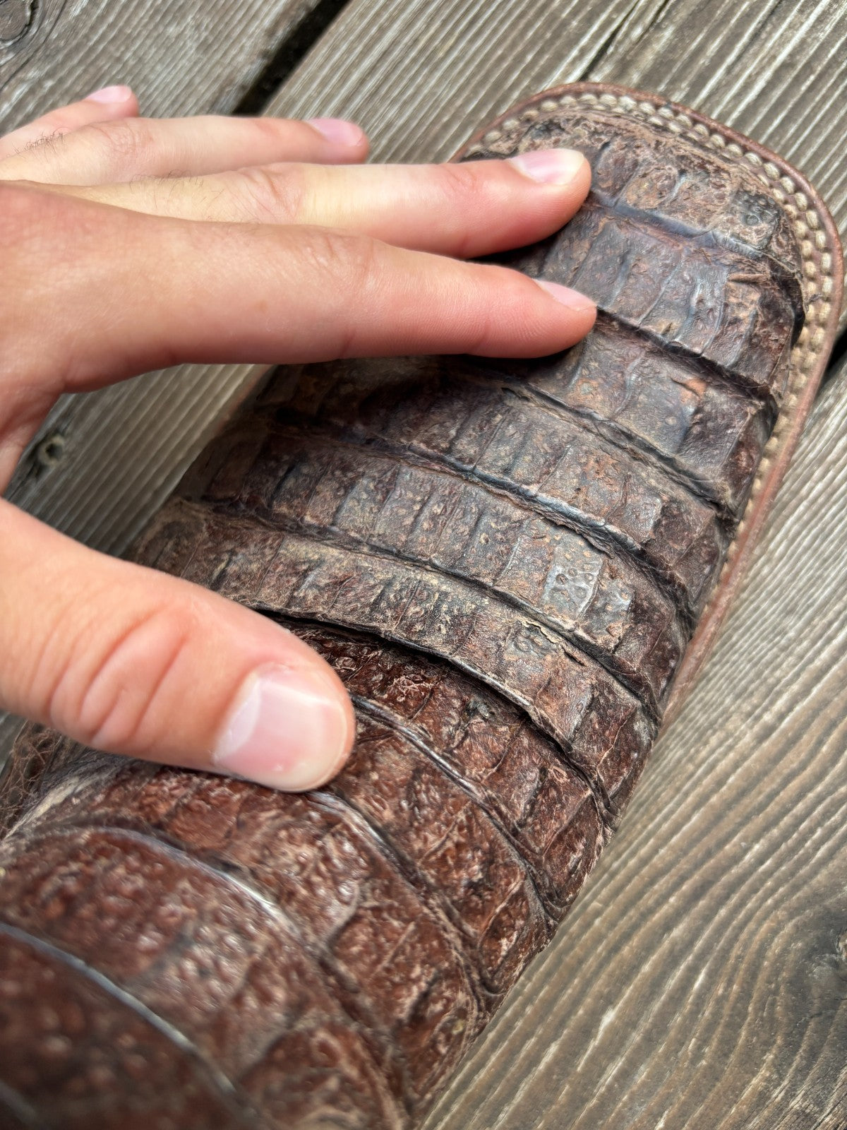 Lucchese Crocodile Caiman Tail Square Toe Cowboy Boots