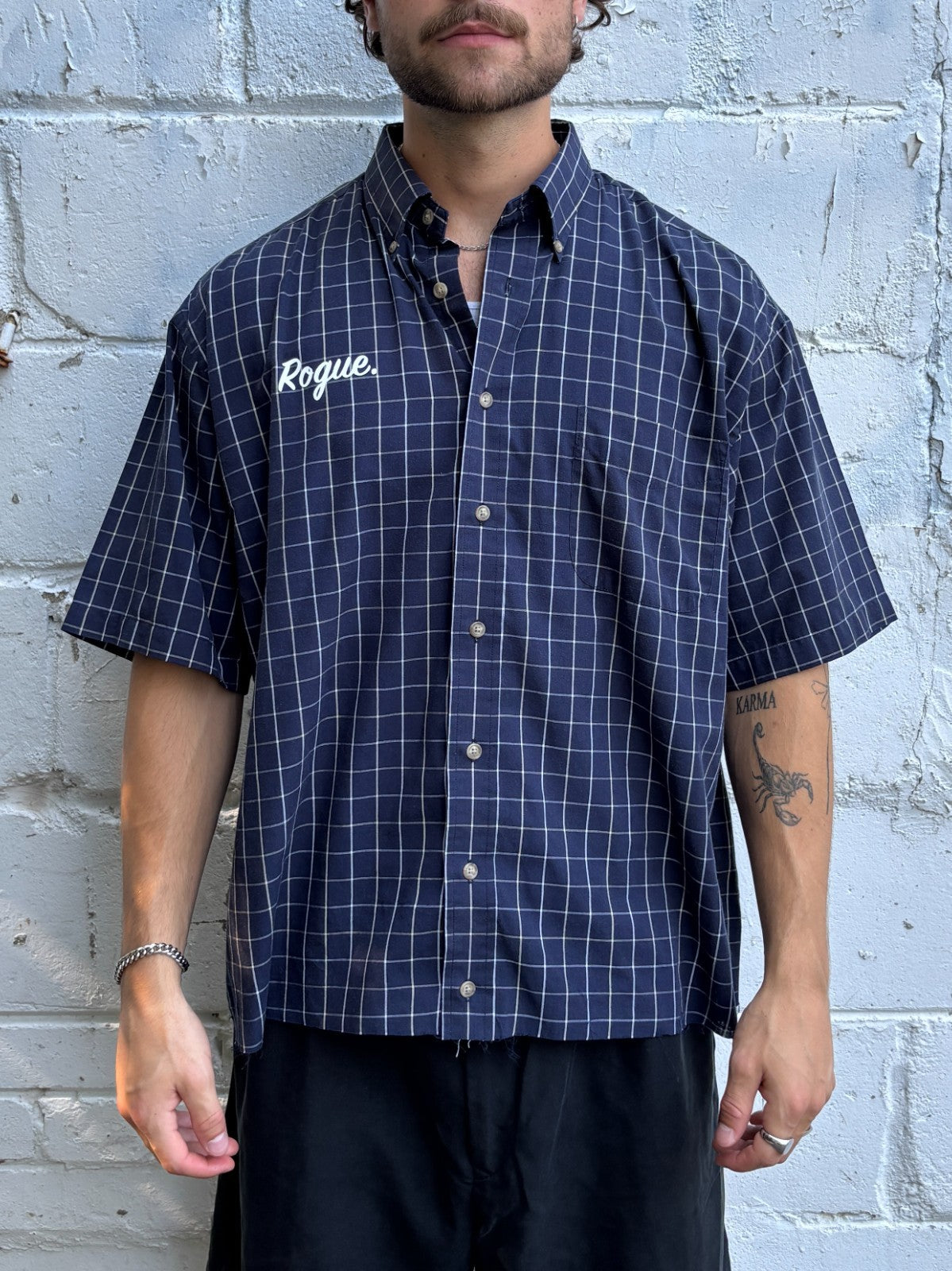 Vintage Roguehaus Plaid Cropped Button Up Shirt