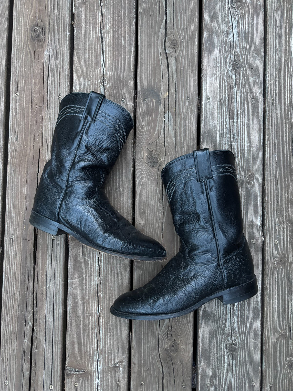 Vintage Justin Smooth Ostrich Roper Cowboy Boots