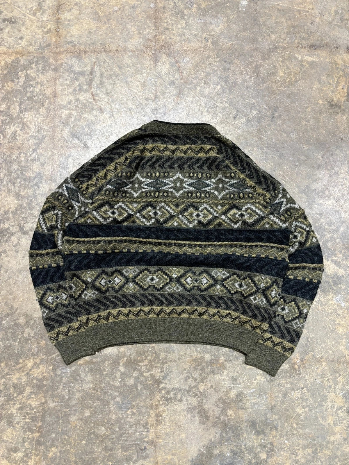 Vintage 1990s London Fog Wool Knit Sweater / Size Large / Green Earth Tones