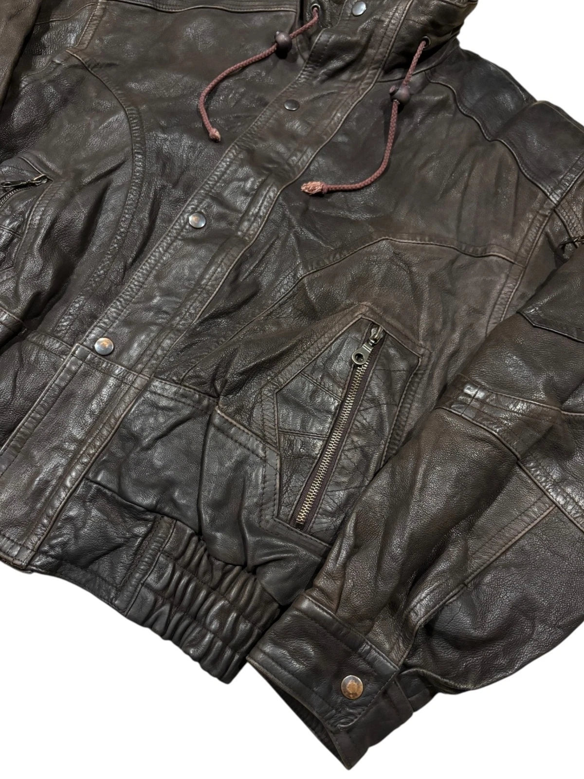 Vintage Saxony Dark Brown Leather Jacket - Size Small - Bomber Style Coat