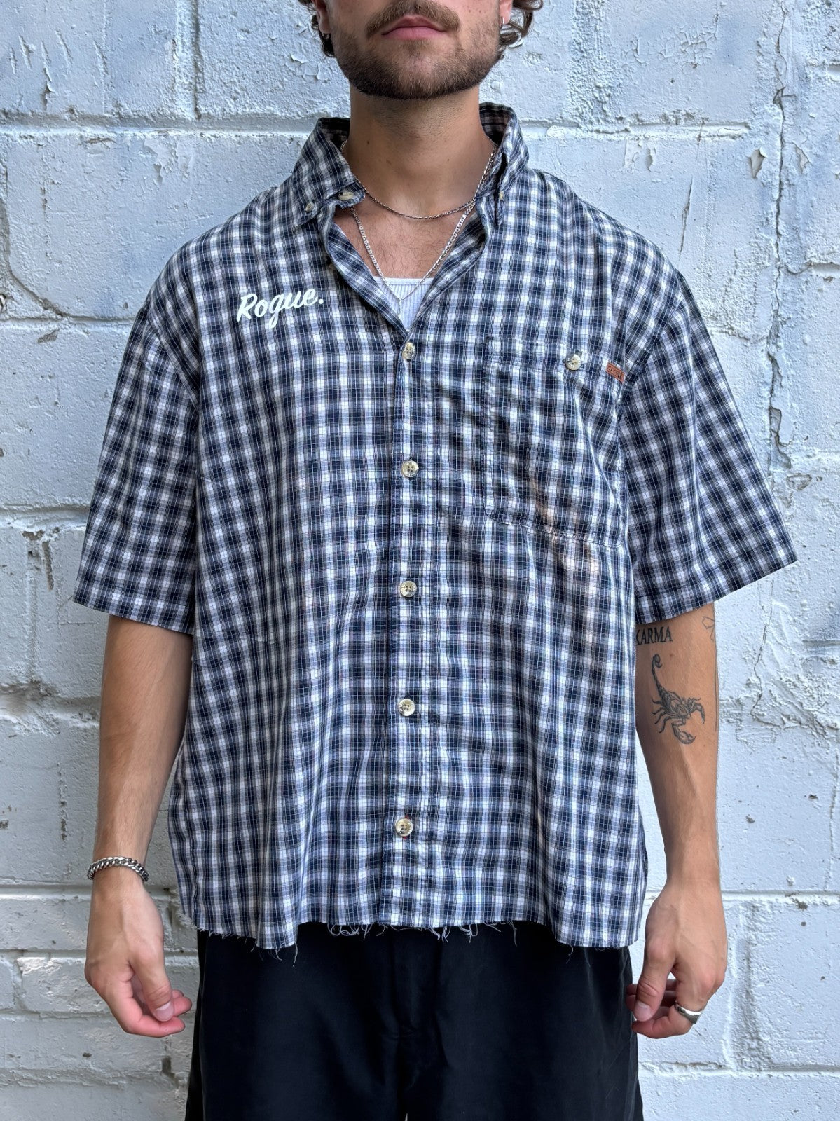 Vintage Roguehaus Plaid Cropped Button Up Shirt