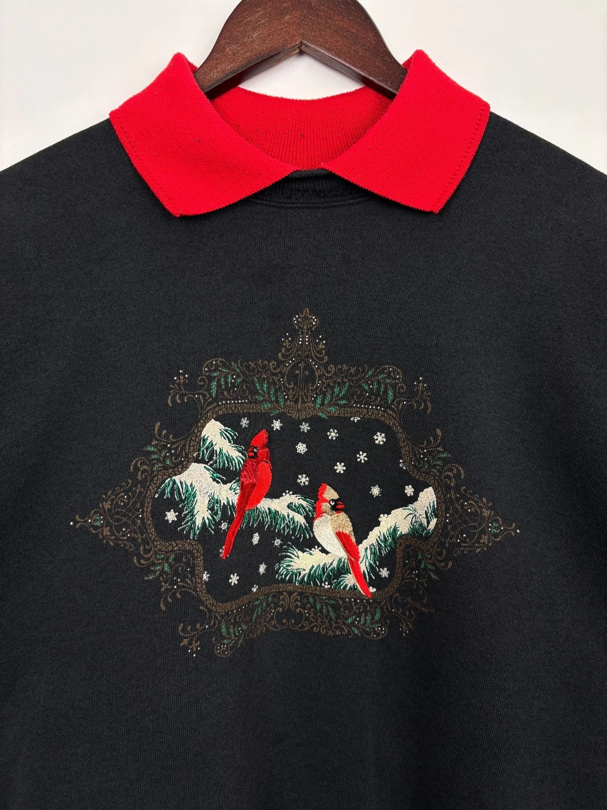 Vintage 1990s Christmas Cardinals Sweatshirt - Winter Birds - Size XL