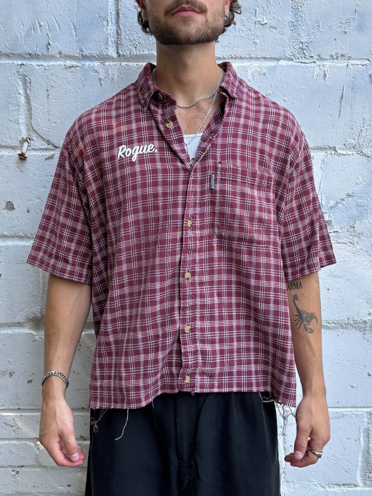 Vintage Roguehaus Plaid Cropped Button Up Shirt