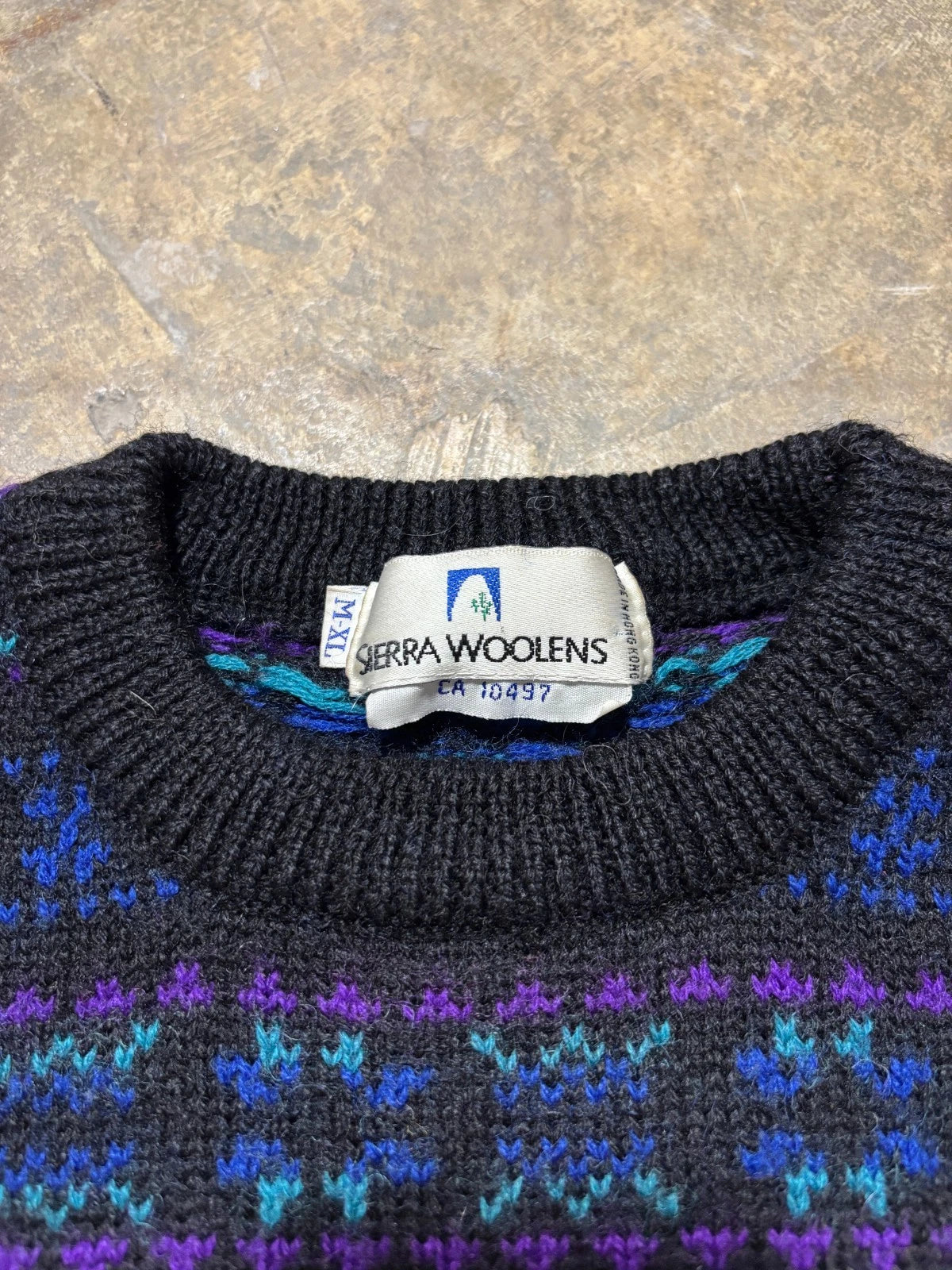 Vintage 1990s Wool Sierra Woolens Sweater / Size Medium / Abstract Multi Color