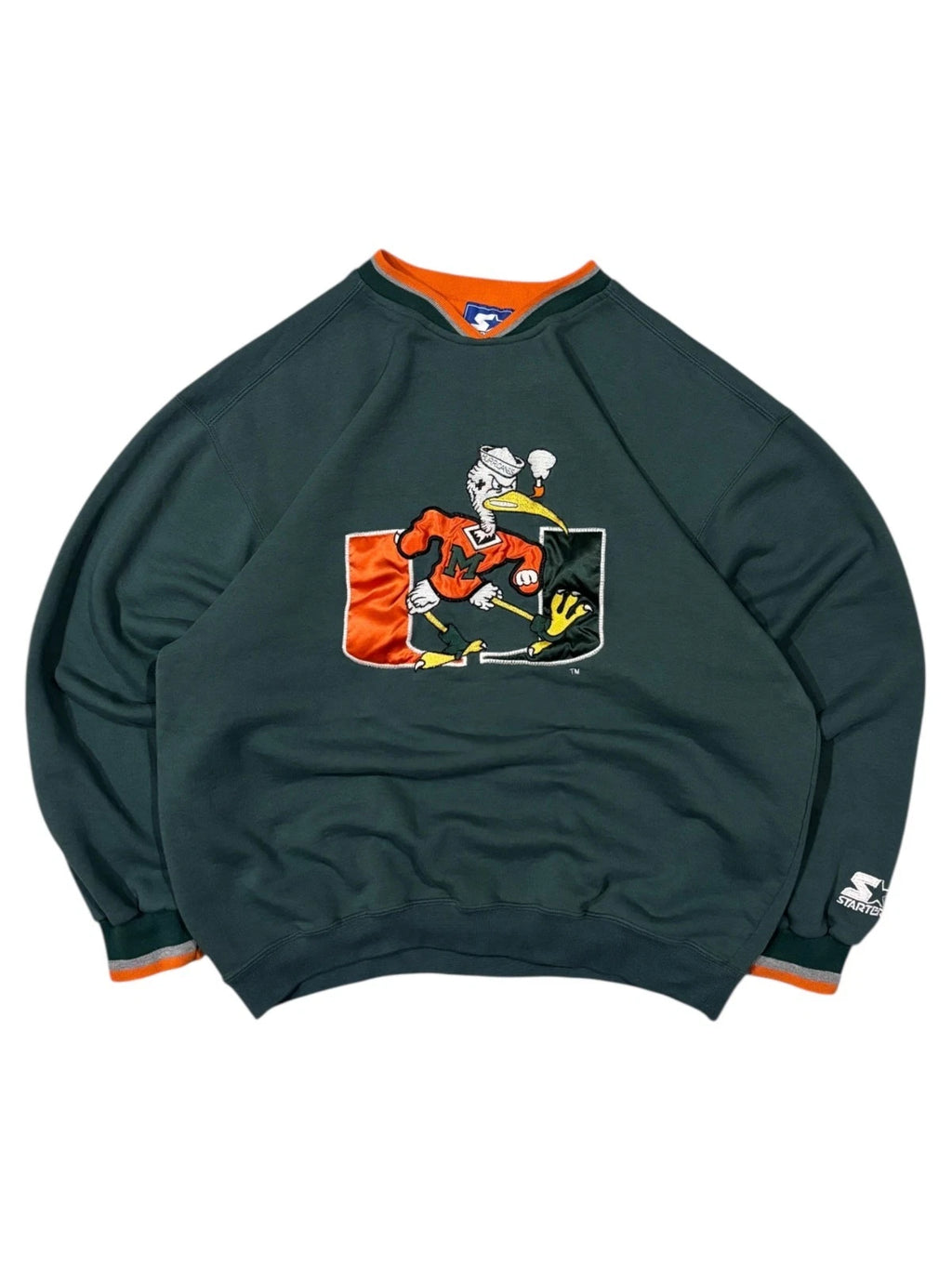 Vintage 1990s Starter Miami Hurricanes Sweatshirt - Large - Green - NCAA