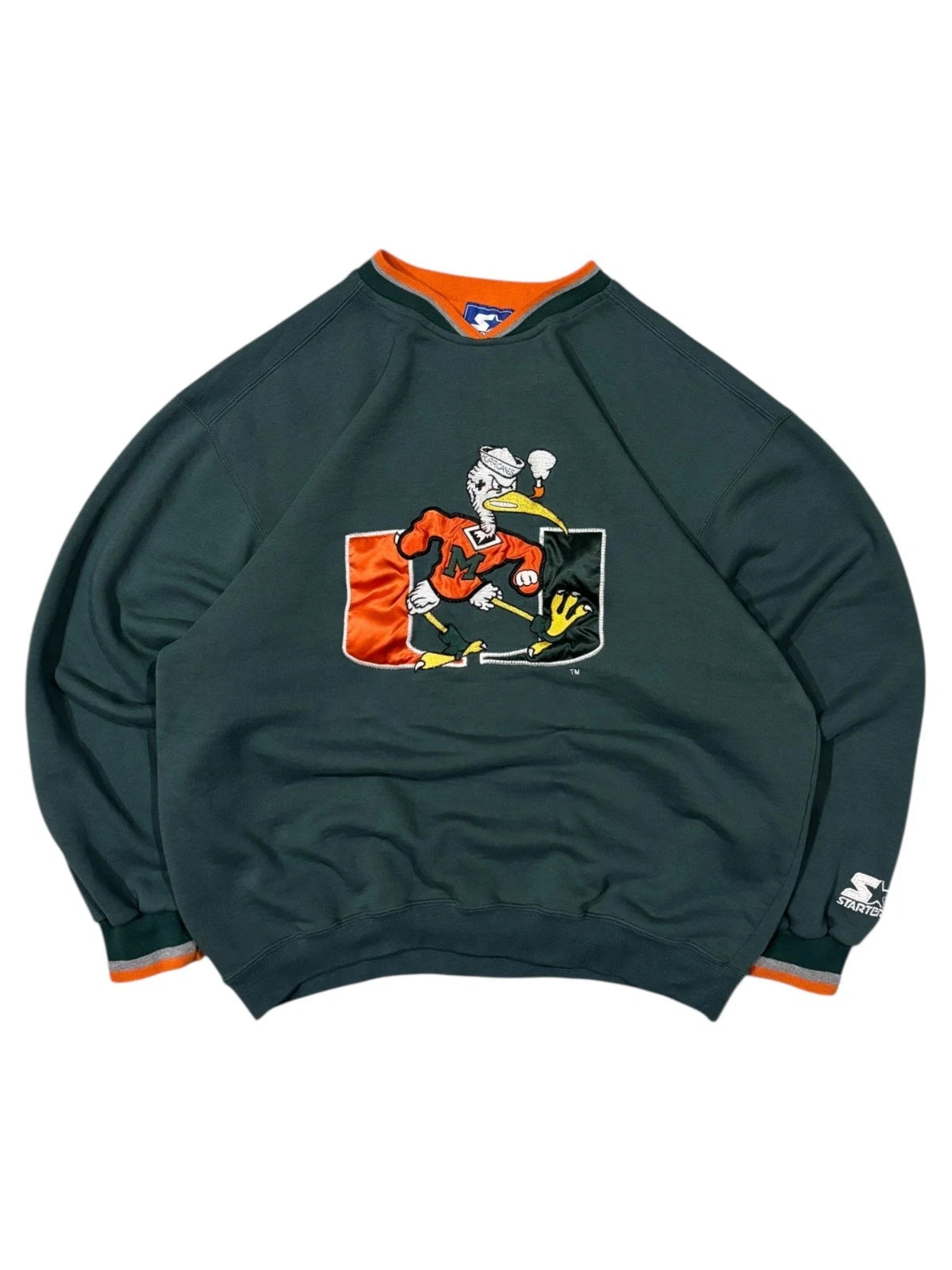 Vintage 1990s Starter Miami Hurricanes Sweatshirt - Large - Green - NCAA