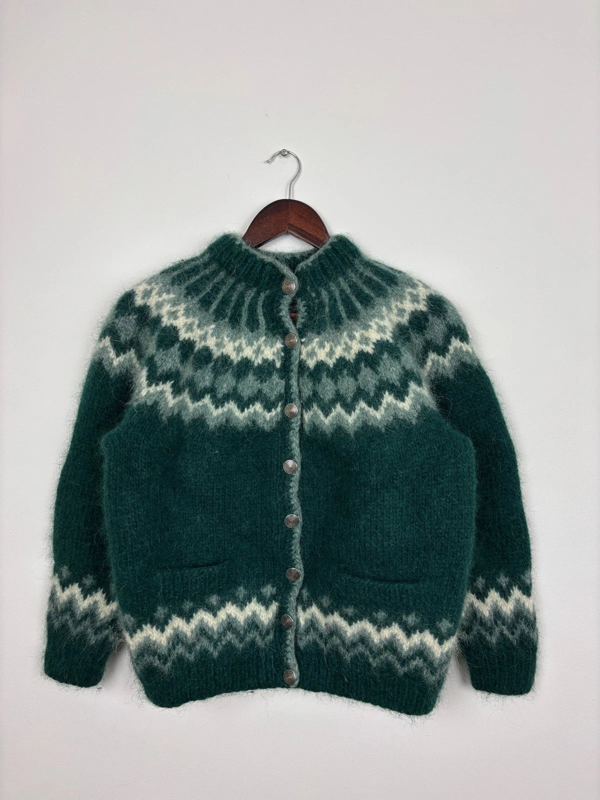 Vintage Green Wool Knit Sweater - Size Small