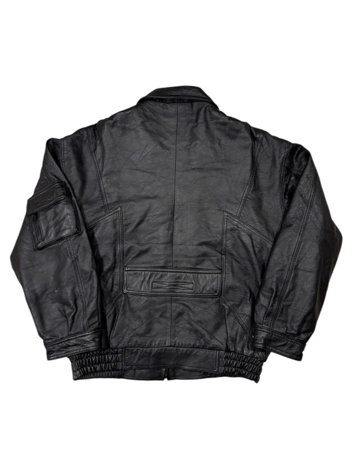 Vintage Pelle Cuir Black Leather Jacket - Size Medium - Bomber Style Coat