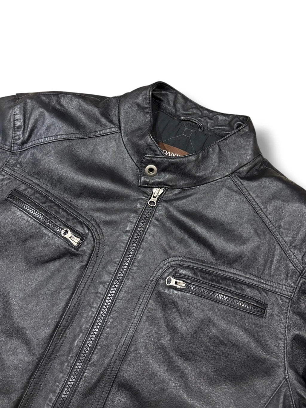 Vintage Black Danier Leather Jacket - XL - Straight Cut Insulated Coat