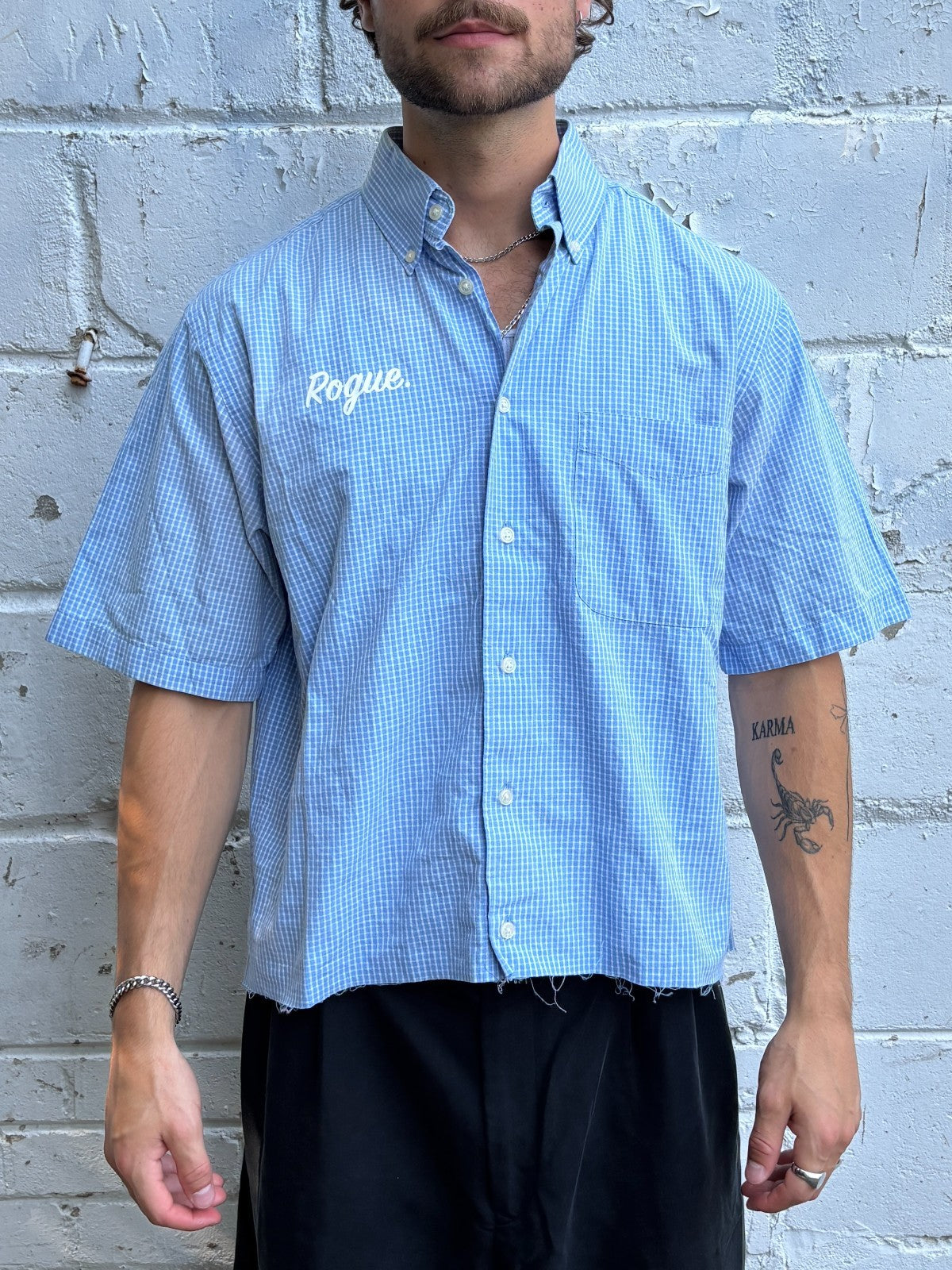 Vintage Roguehaus Plaid Cropped Button Up Shirt
