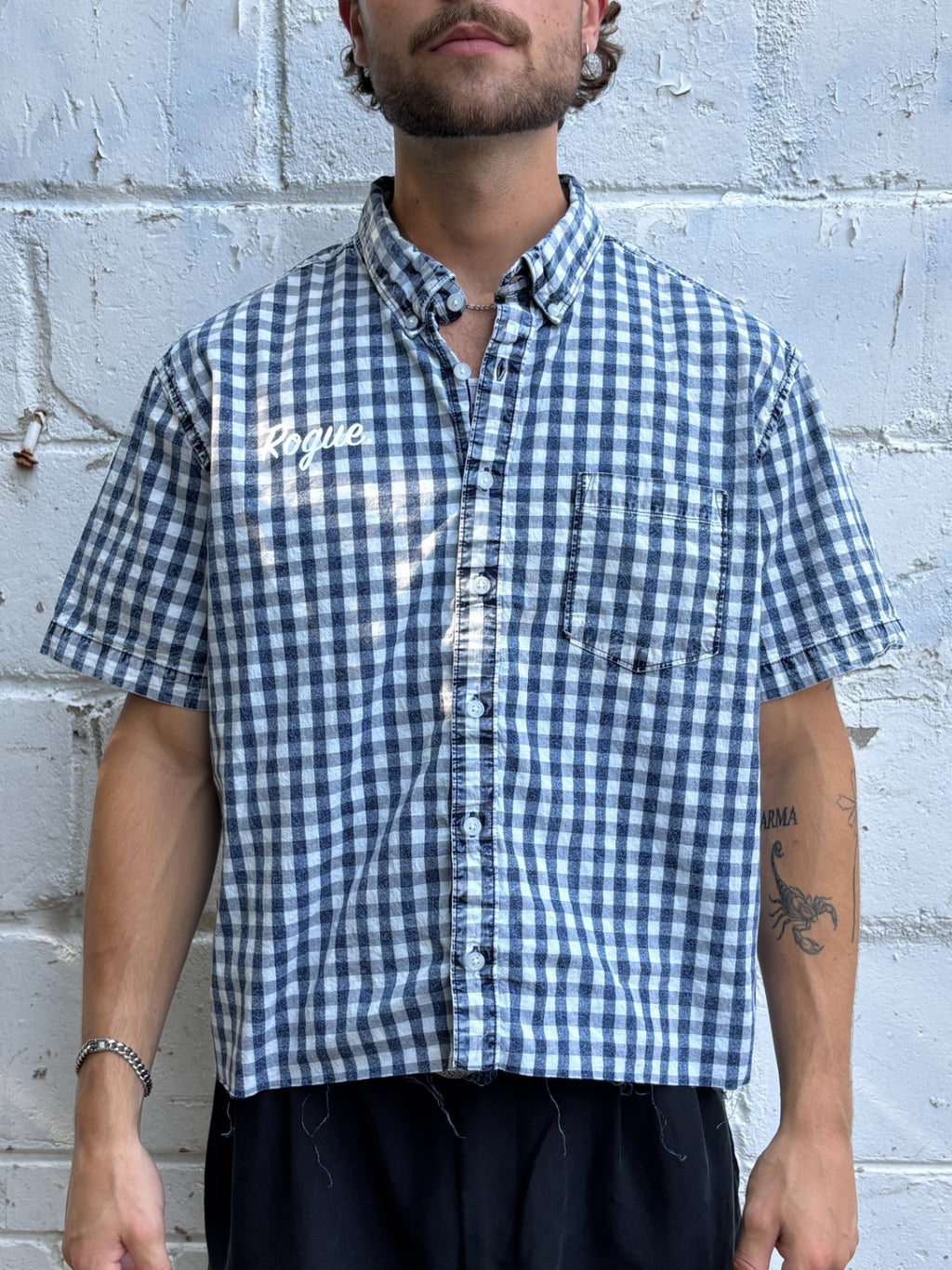 Vintage Roguehaus Plaid Cropped Button Up Shirt