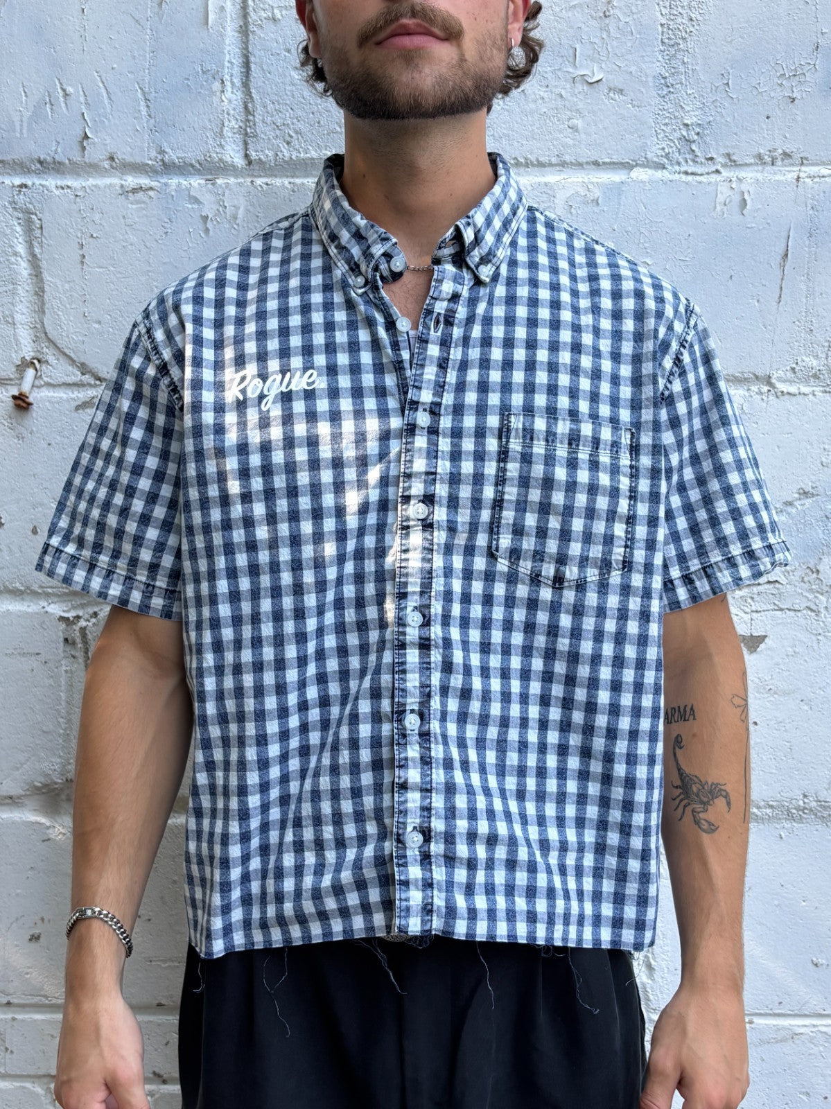 Vintage Roguehaus Plaid Cropped Button Up Shirt